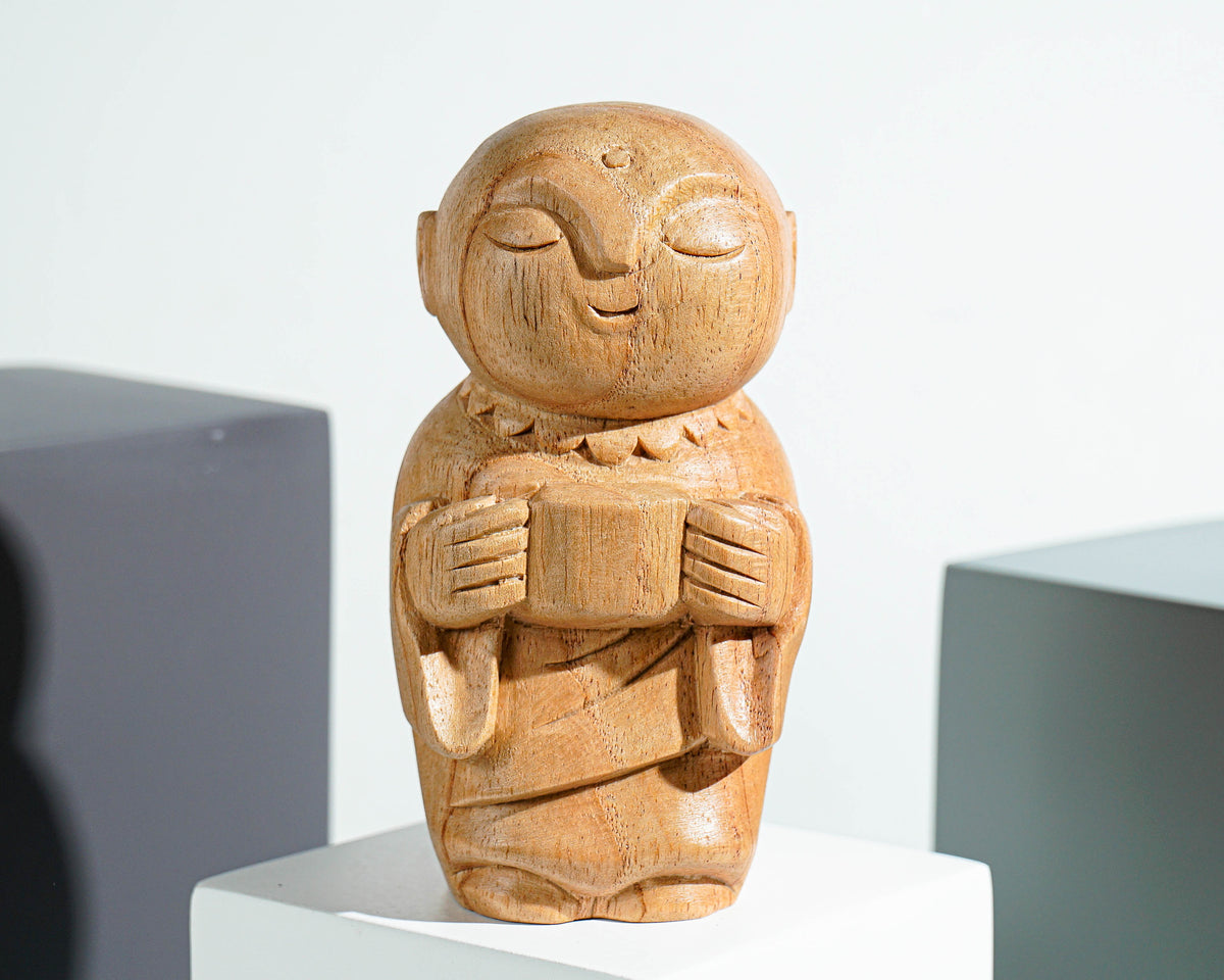 Jizo Holding Cup Statue, Buddha Sculpture, Meditation Statue, Wood Figurine, Wooden Jizo, Handmade Decor, Gift for Her, Special Gift