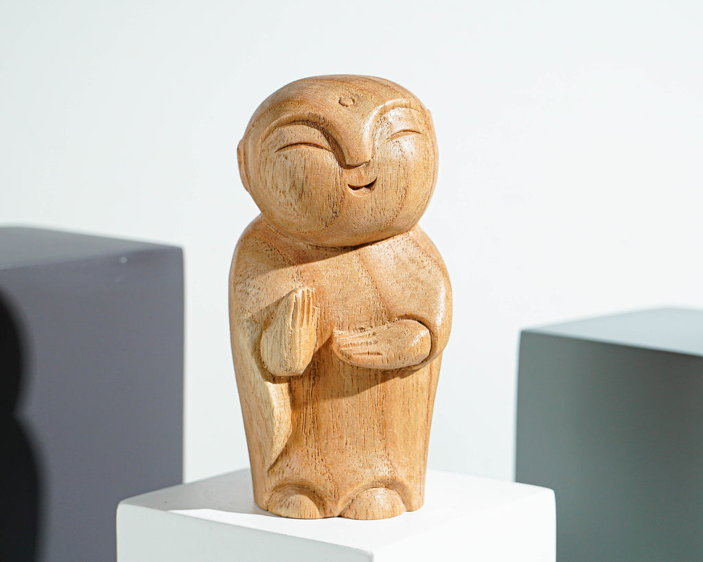 Wooden Jizo Statue, Buddha Sculpture, Wood Figurine, Meditation, Unique Ornament, Housewarming, Spiritual, Gift for Home, Memorial Gift