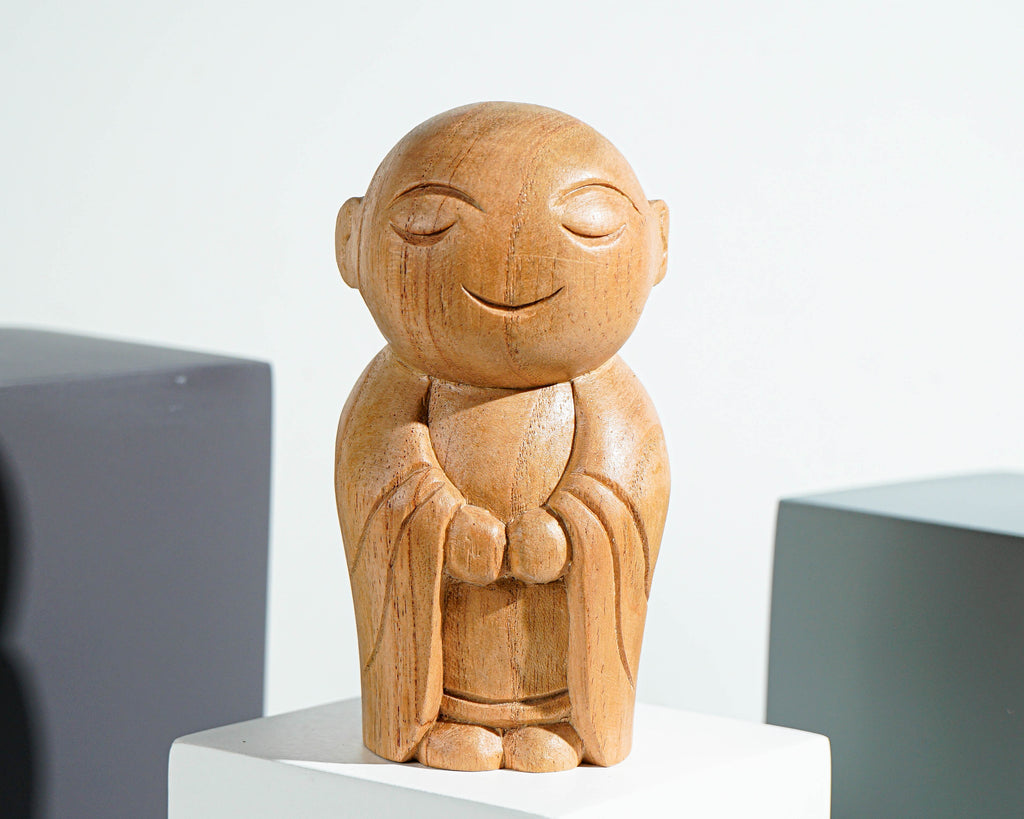 Wooden Jizo Statue, Buddha Sculpture, Antique, Wood Figurine, Meditation, Handcrafted, Unique Ornament, Living Room Décor, Gift for Dad