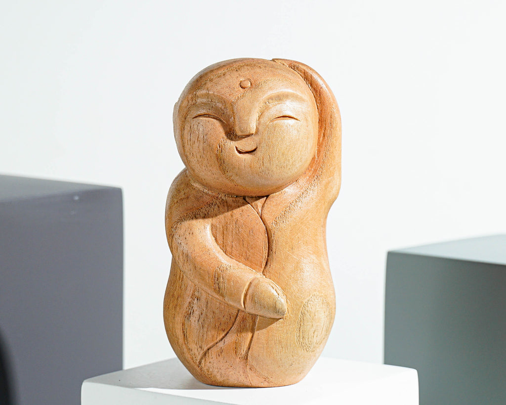 Dancing Jizo Statue, Buddha Sculpture, Wood Figurine, Unique, Greeting, Wooden Jizo, Handmade Decoration, Gift for Him, Teacher Gift