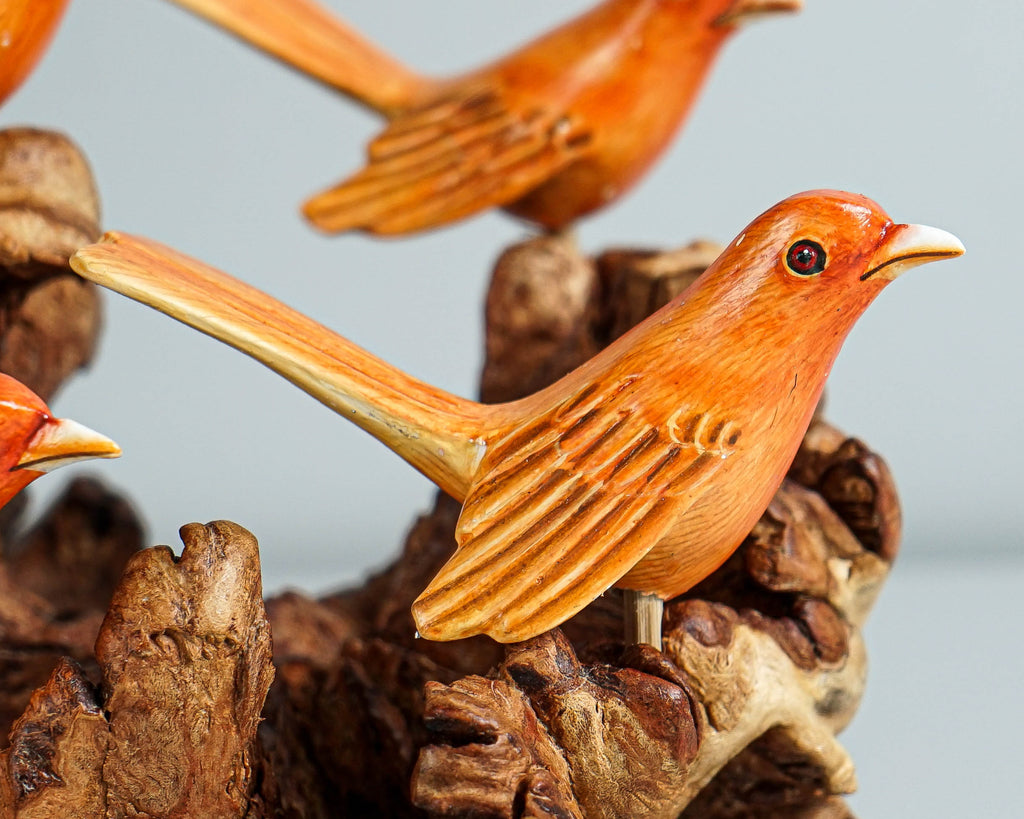 Red Canary Family Statue, Painted Canary, Bird Nest Sculpture, Miniature, Handpainted Figurine, Colorful Canary, Room Decor, Family Gift
