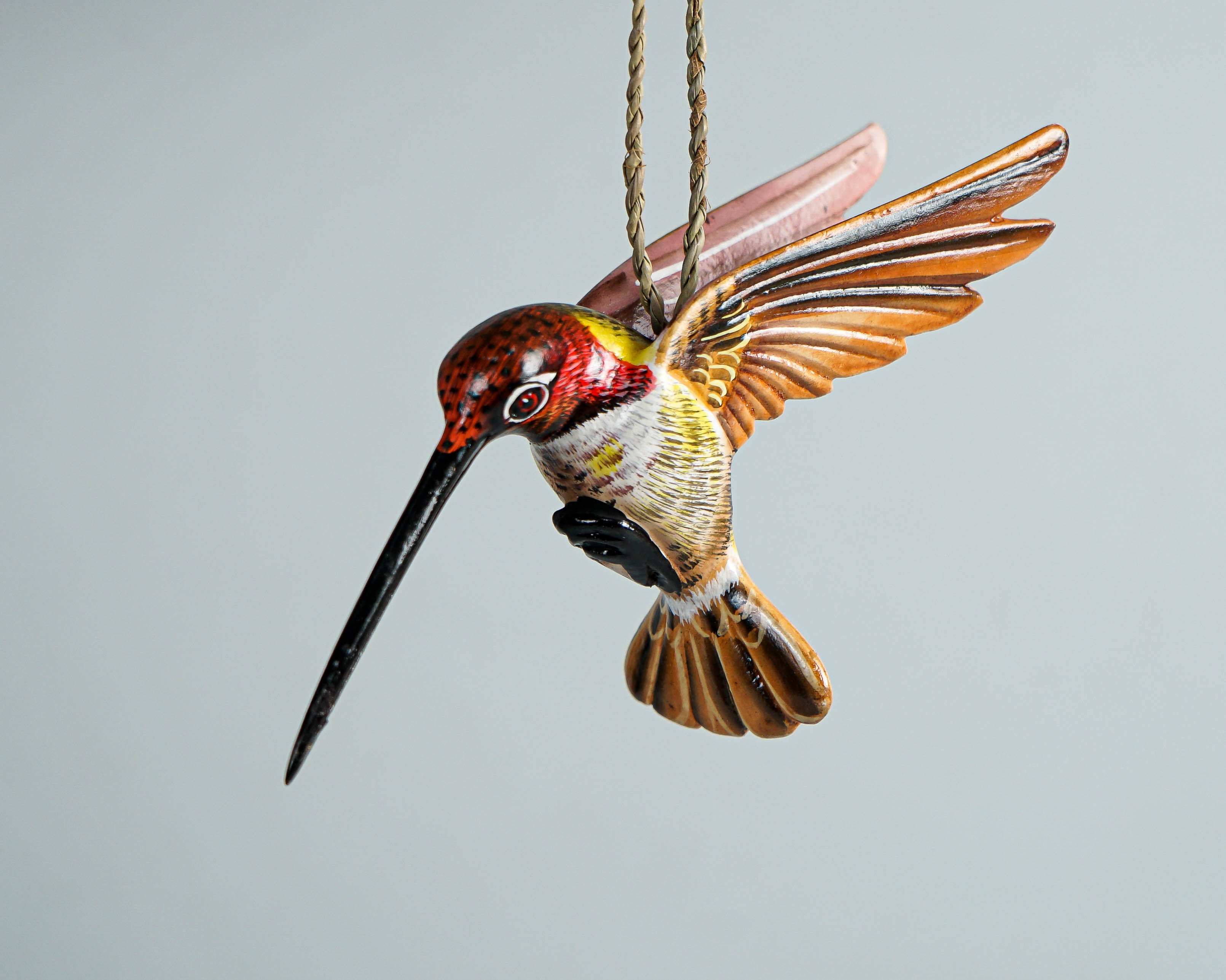 Colorful Hummingbird Statue, Hanging Sculpture, Wall Art, Painted Sculpture, Antique, Interior Decor, Wood Carving, Colibri, Gift for Him