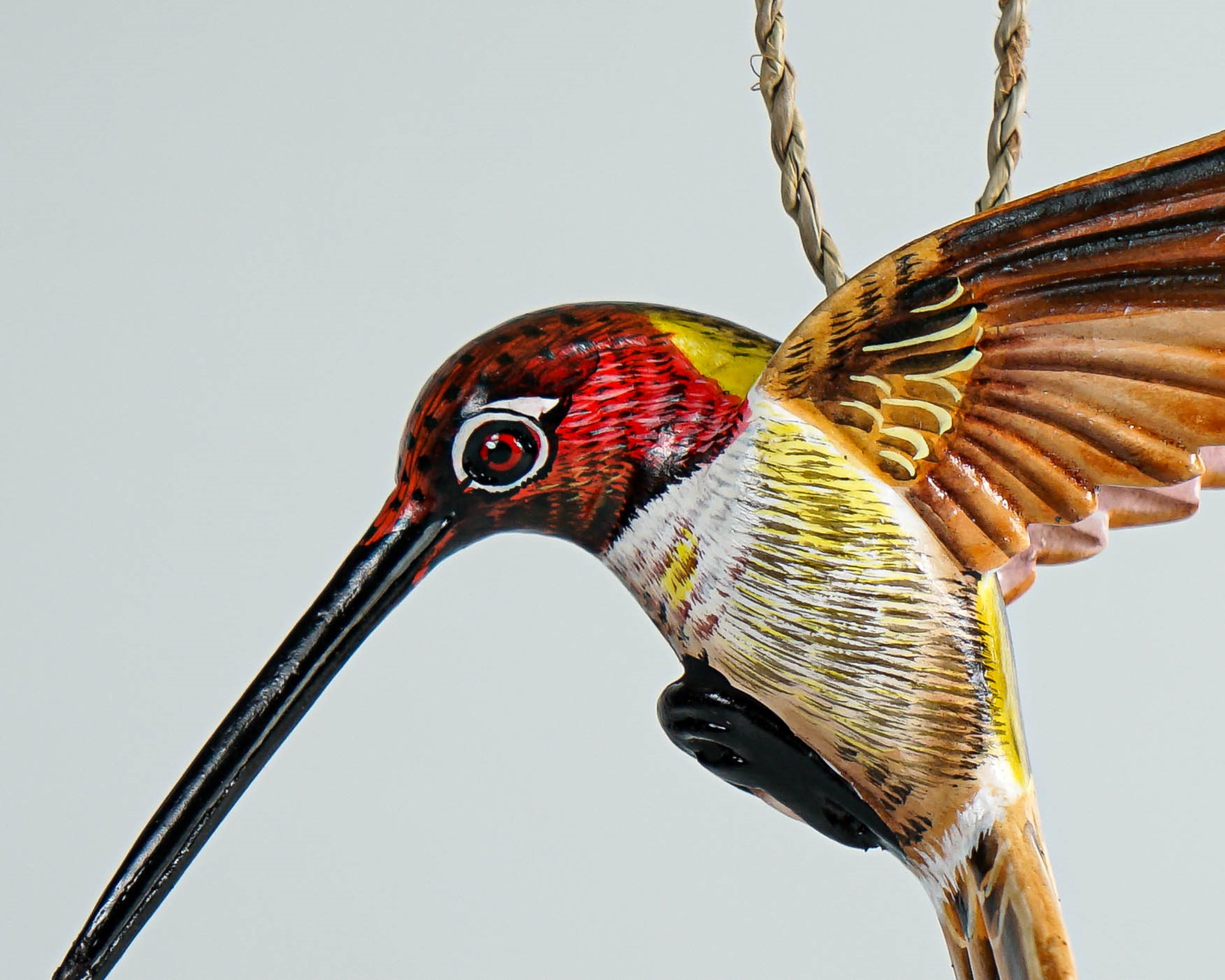 Colorful Hummingbird Statue, Hanging Sculpture, Wall Art, Painted Sculpture, Antique, Interior Decor, Wood Carving, Colibri, Gift for Him