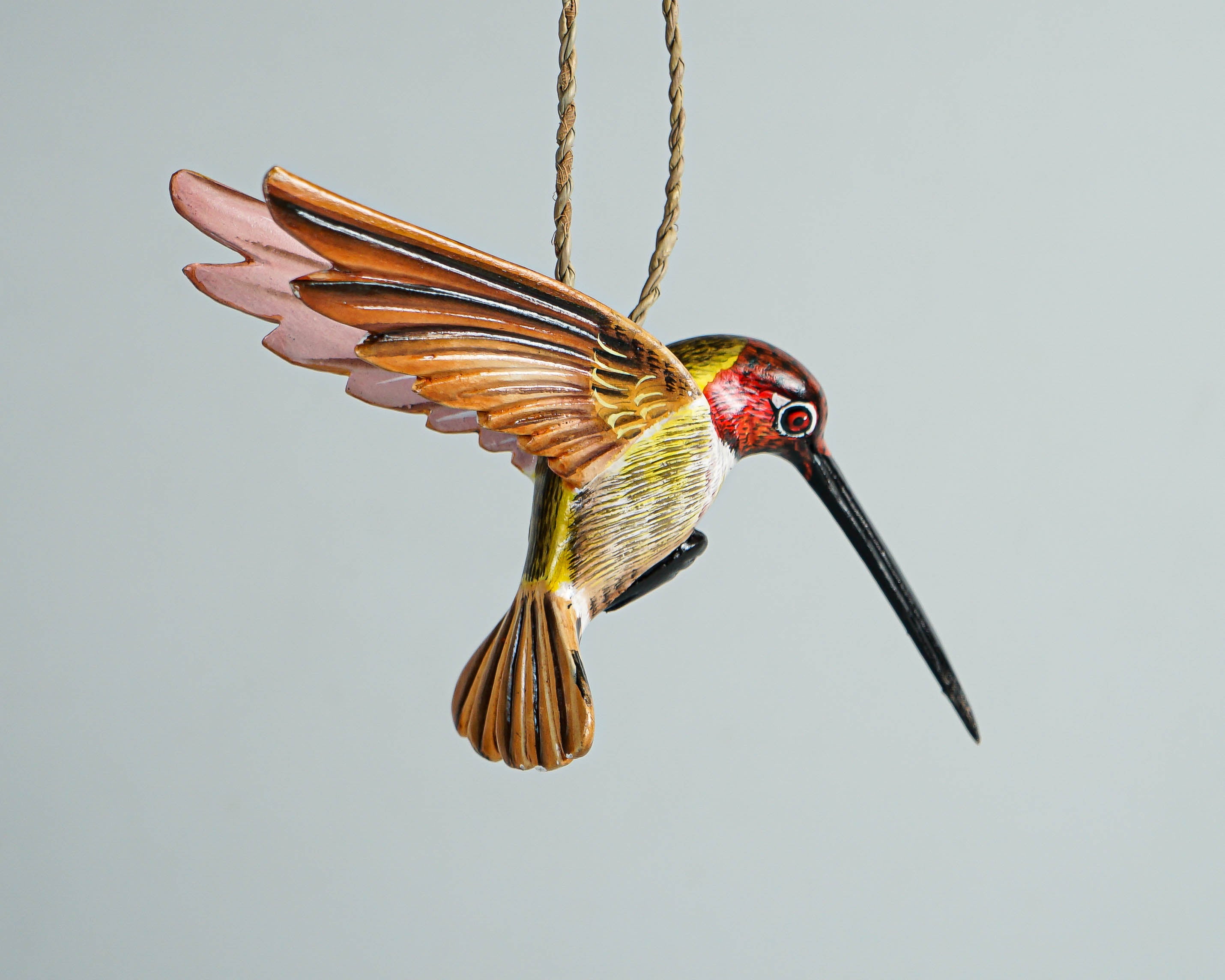 Colorful Hummingbird Statue, Hanging Sculpture, Wall Art, Painted Sculpture, Antique, Interior Decor, Wood Carving, Colibri, Gift for Him