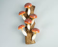 Red Hanging Mushroom Sculpture 10in Tall Hand-Carved Wooden Forest Art Decor