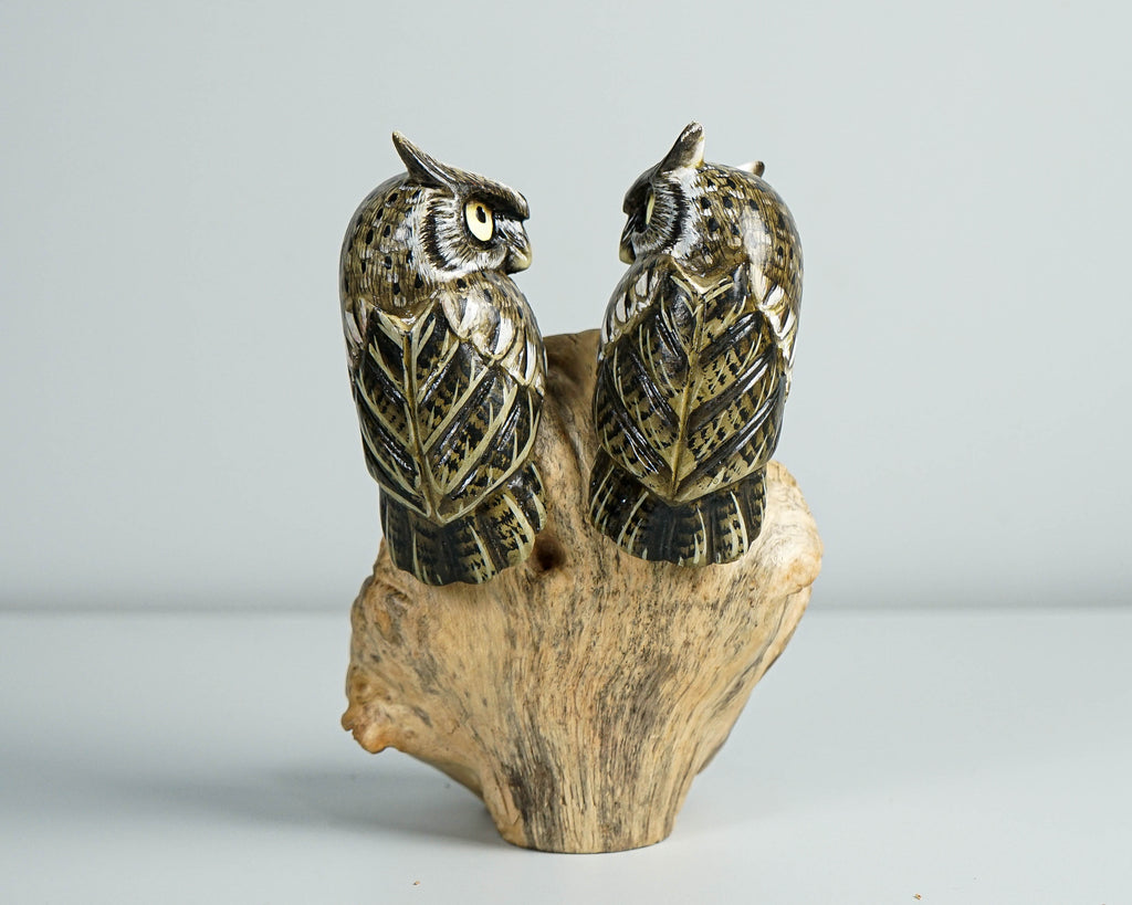 Couple Owl on a Tree Branch, Painted Figurine, Handmade, Colorful Statue, Wooden Ornament, Unique Sculpture, Wedding Gift, Gift for Wife