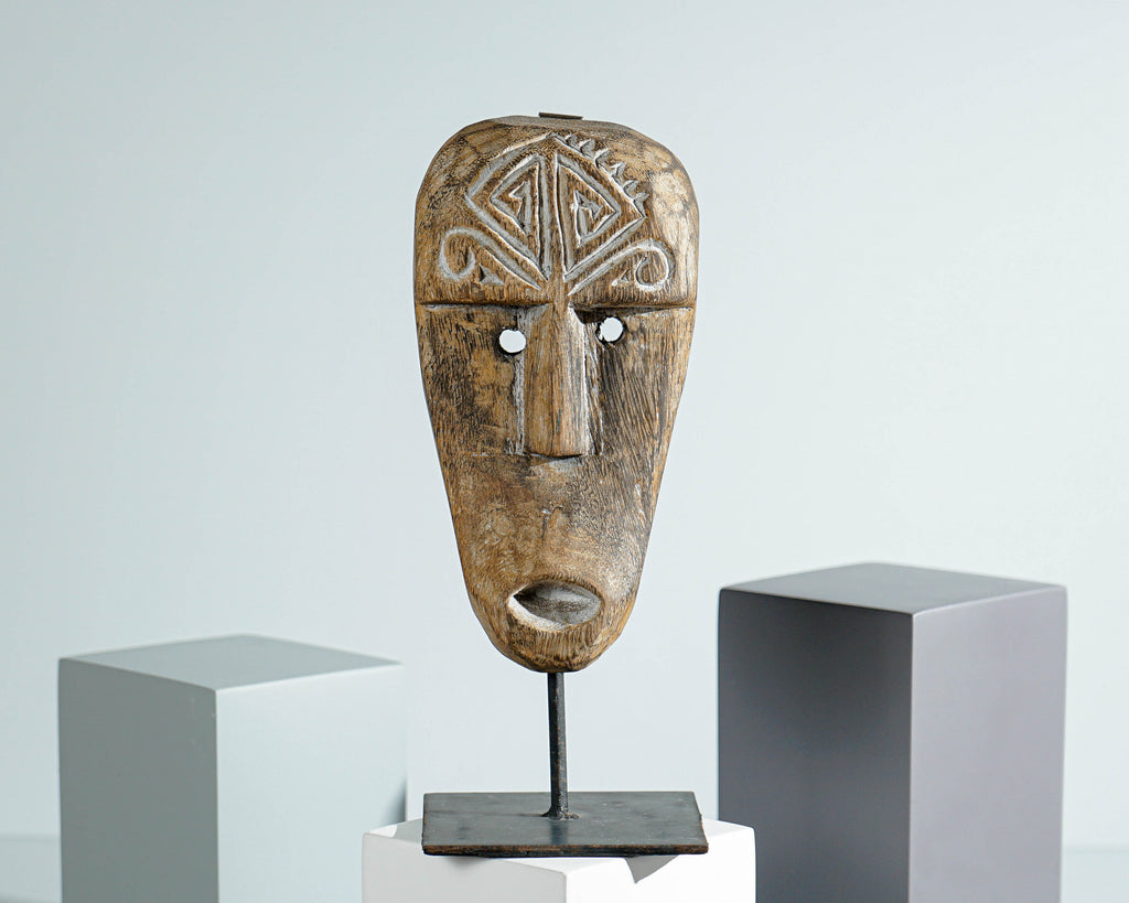 Timor tribal Mask, Wall Art, Antique, Primitive, Hanging Statue, Sculpture, Wood Carving, Boho Decor, Halloween Decor, Teacher Gift