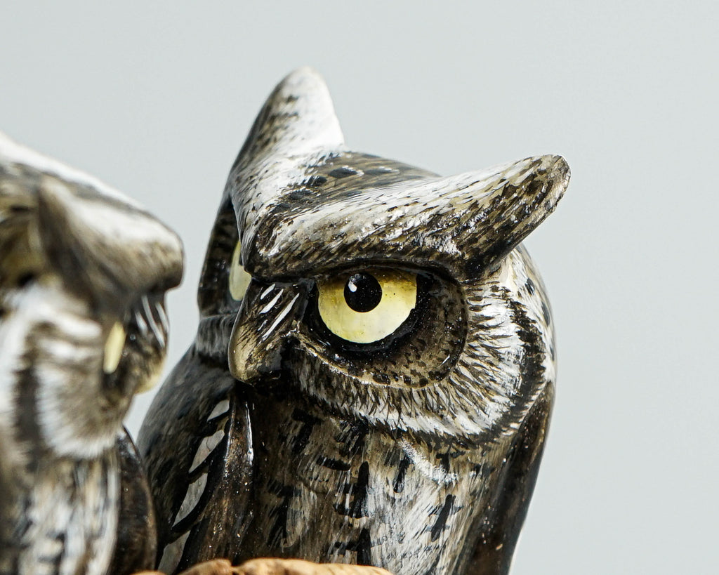 Couple Owl on a Tree Branch, Painted Figurine, Handmade, Colorful Statue, Wooden Ornament, Unique Sculpture, Wedding Gift, Gift for Wife