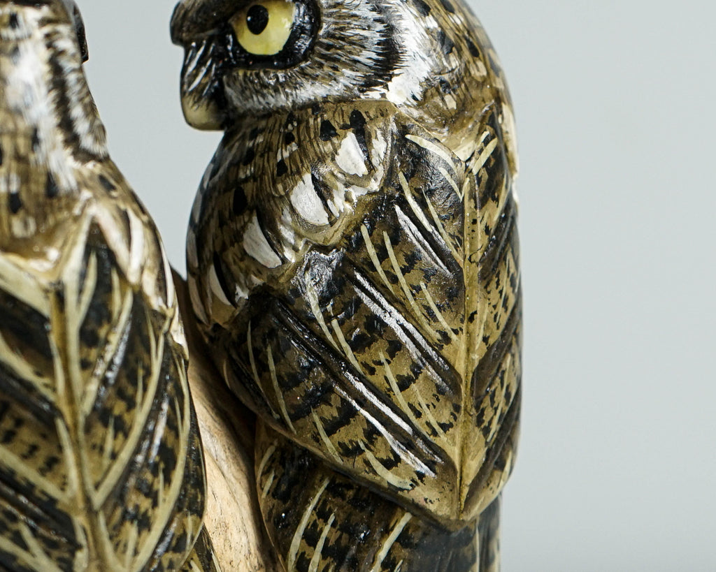Couple Owl on a Tree Branch, Painted Figurine, Handmade, Colorful Statue, Wooden Ornament, Unique Sculpture, Wedding Gift, Gift for Wife