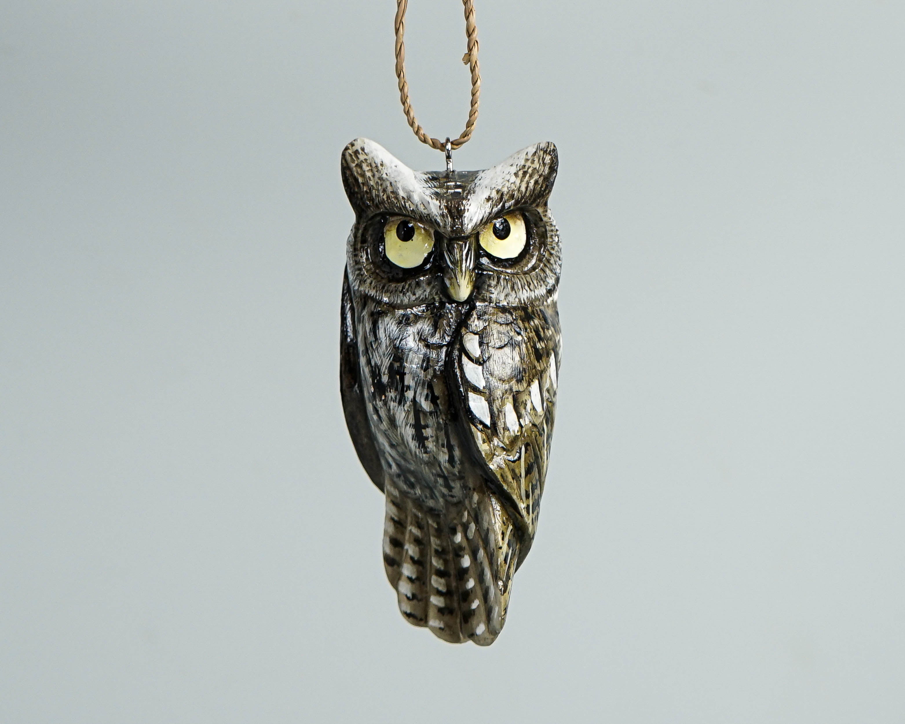 Eagle Owl Decoration,  Hanging Sculpture, Painted Sculpture, Handcrafted, Wood Carving, Bird, Wall Decor, Interior Decor, Gift for Him