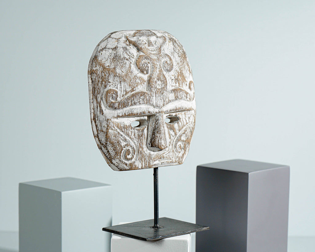 Wooden Traditional Mask Wall Decor, Mask on Stand, Statue, Halloween Decor, Hanging Sculpture, Wood Carving, Home Decoration, Memorial Gift