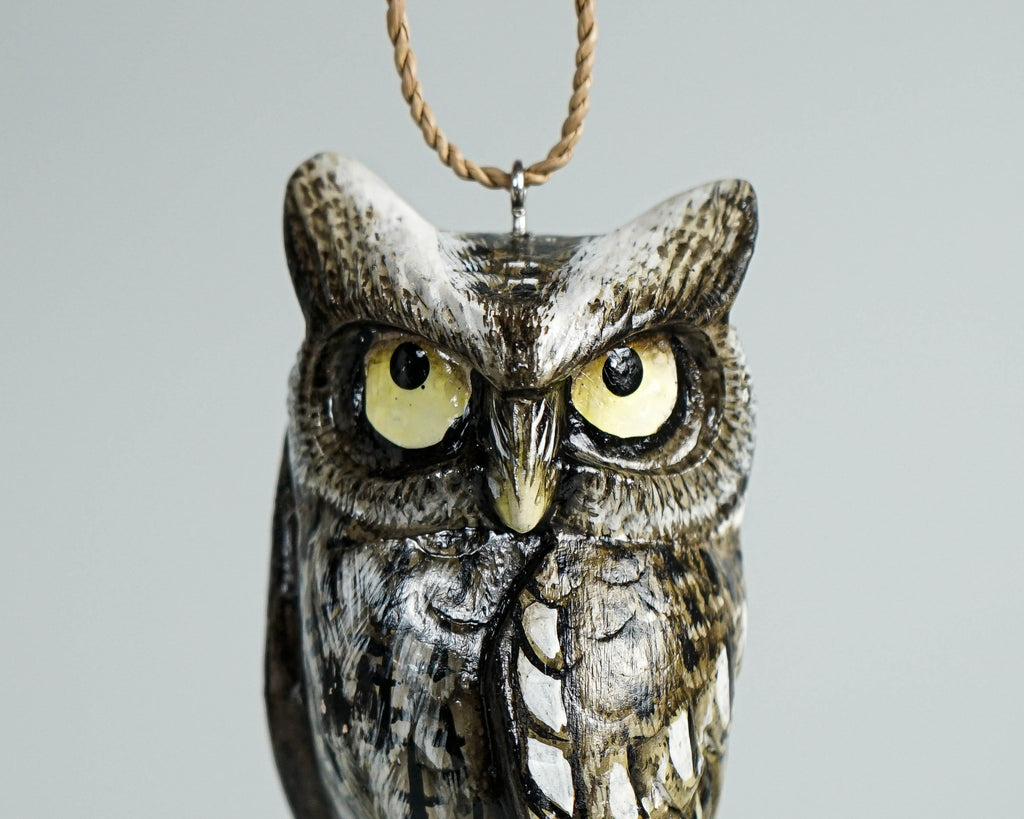 Eagle Owl Decoration,  Hanging Sculpture, Painted Sculpture, Handcrafted, Wood Carving, Bird, Wall Decor, Interior Decor, Gift for Him