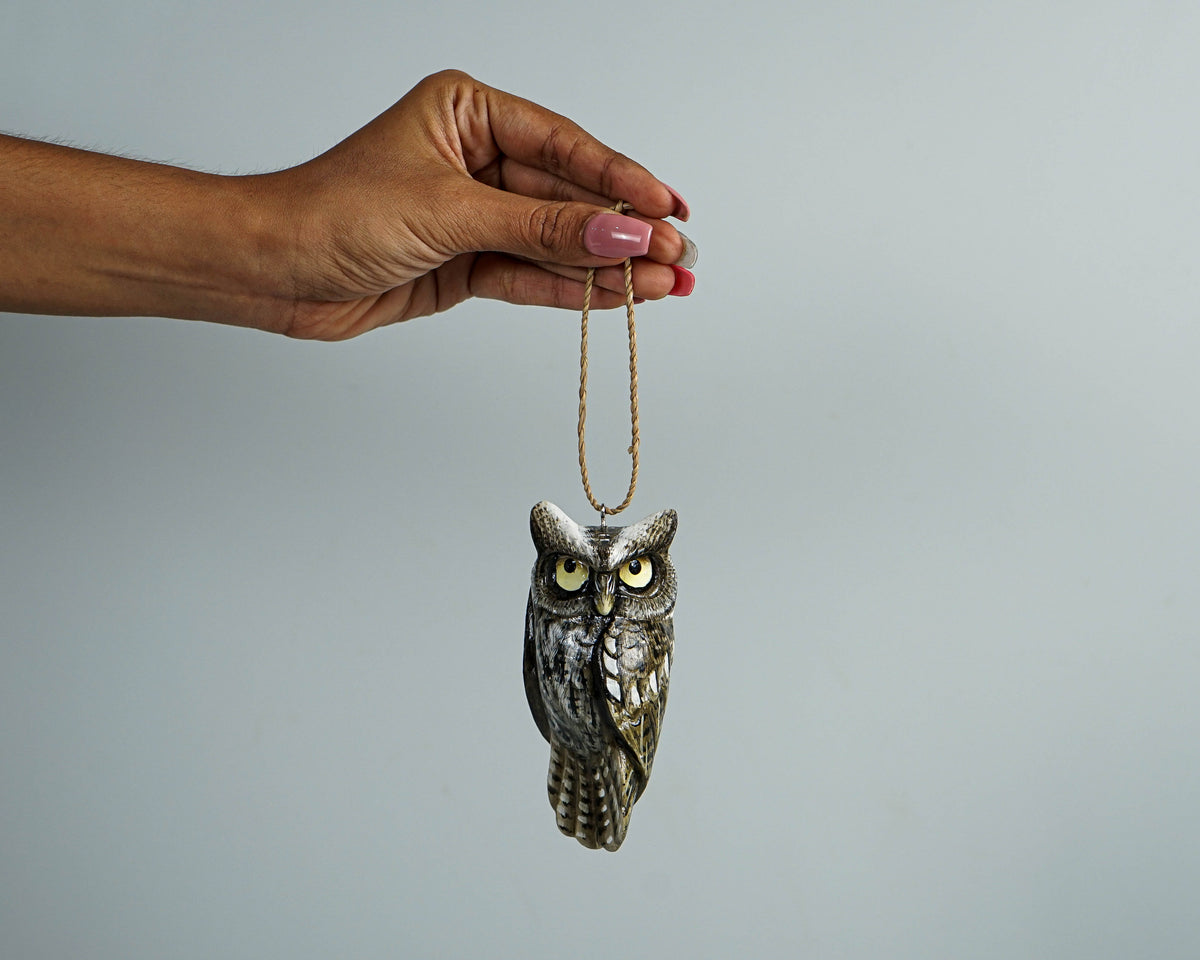 Eagle Owl Decoration,  Hanging Sculpture, Painted Sculpture, Handcrafted, Wood Carving, Bird, Wall Decor, Interior Decor, Gift for Him
