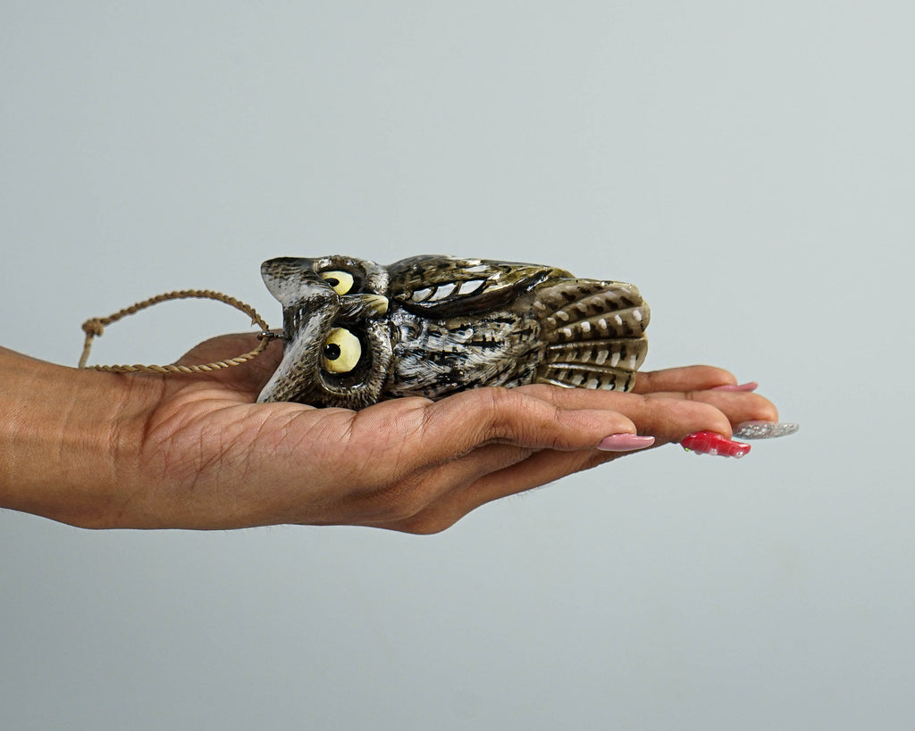 Eagle Owl Decoration,  Hanging Sculpture, Painted Sculpture, Handcrafted, Wood Carving, Bird, Wall Decor, Interior Decor, Gift for Him