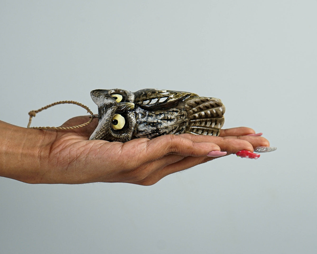Eagle Owl Decoration,  Hanging Sculpture, Painted Sculpture, Handcrafted, Wood Carving, Bird, Wall Decor, Interior Decor, Gift for Him