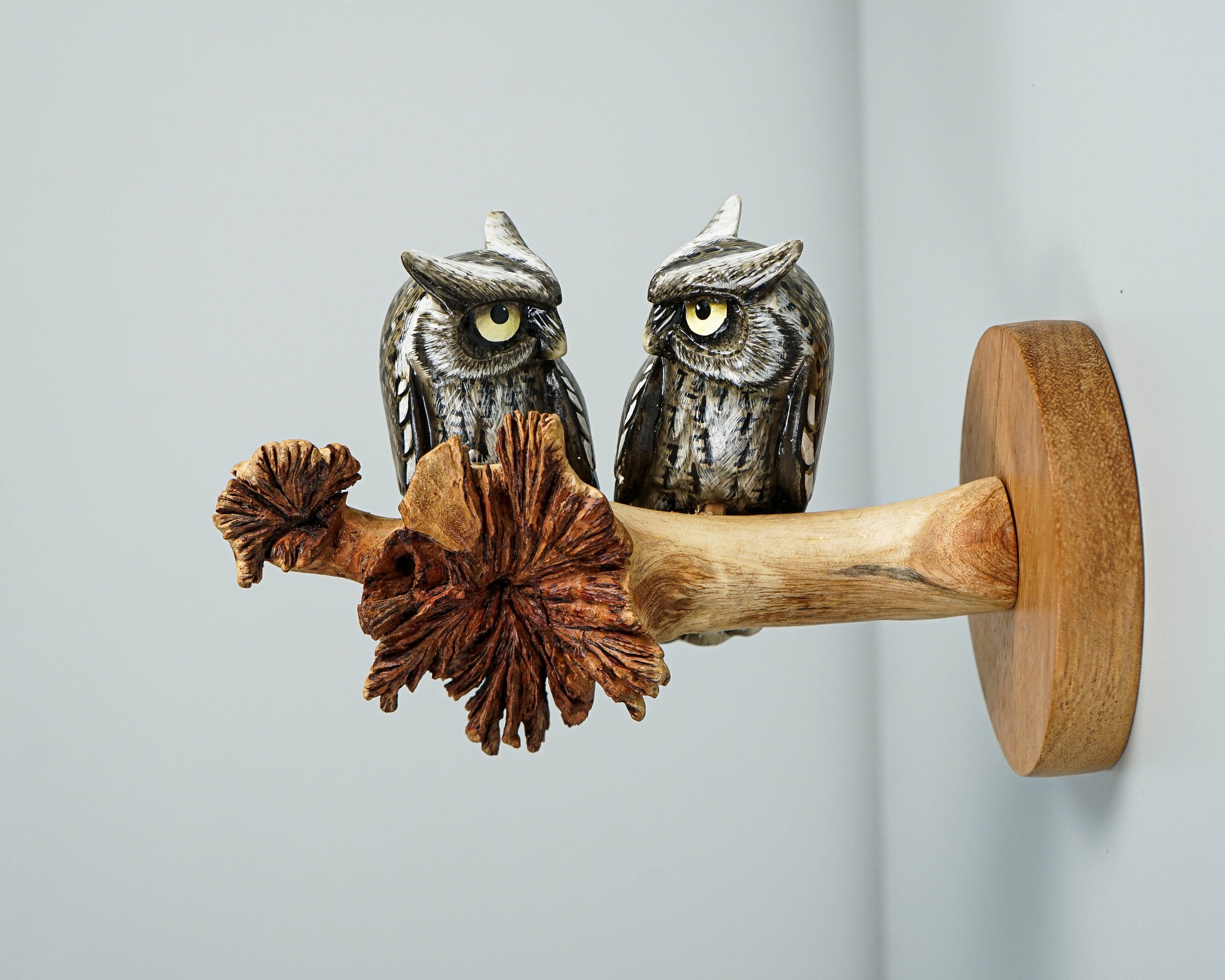 Owl Couple on a Tree Branch Wall Decor, Wall Art, Painted Figurine, Colorful, Romantic, Wooden Ornament, Couple Decor, Wedding Gift