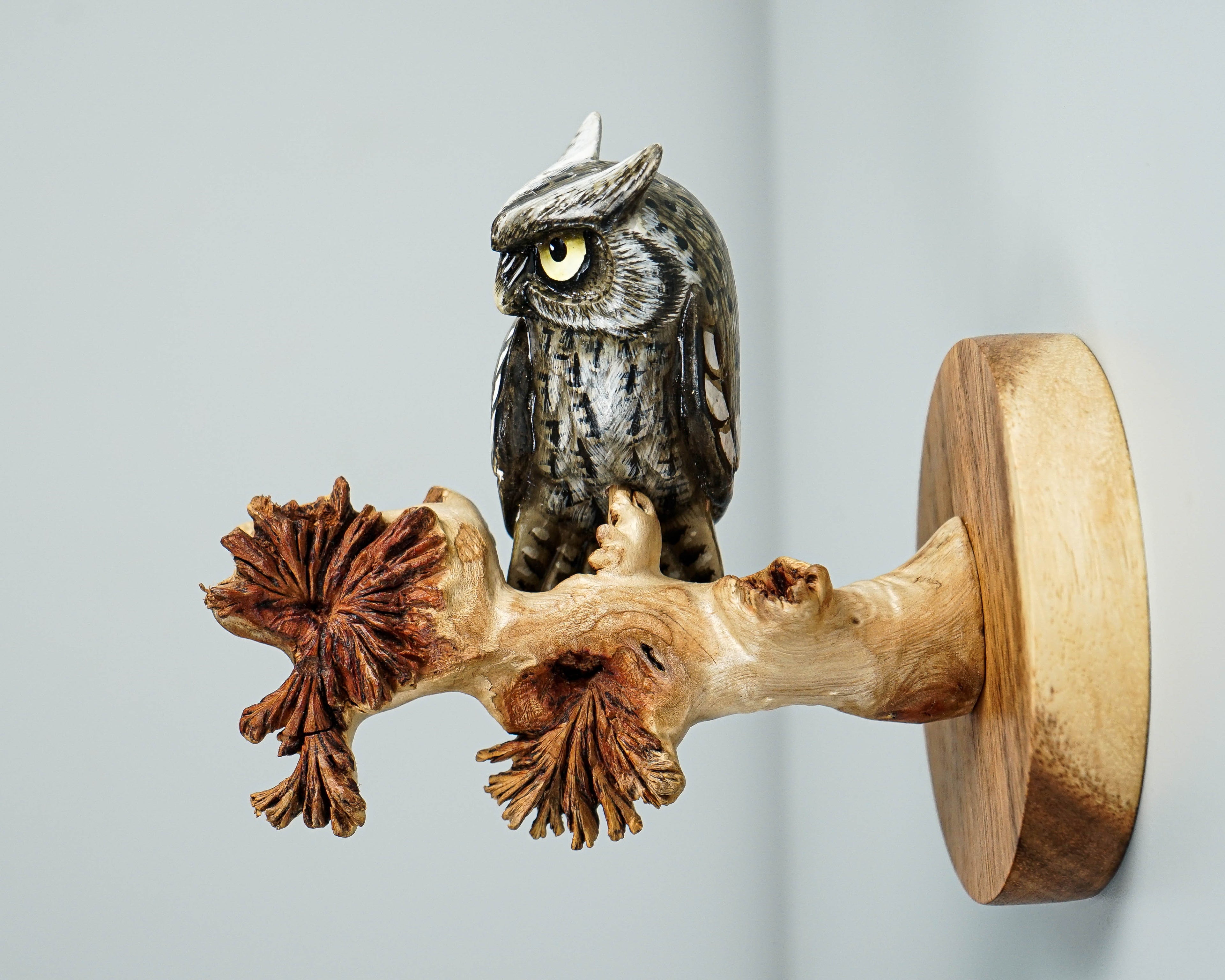 Owl on a Tree Branch Wall Decor, Wall Art, Painted Figurine, Handcrafted, Colorful, Wooden Ornament, Sculpture, Room Decor, Birthday Gift