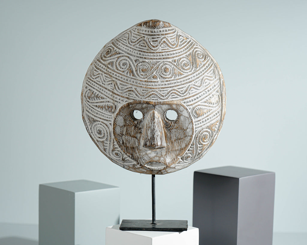 Round Mask of Timor Wall Art, Mask on Stand, Traditional Art, Hanging Figurine, Wall Decor, Unique, Halloween Decoration, Memorial Gift