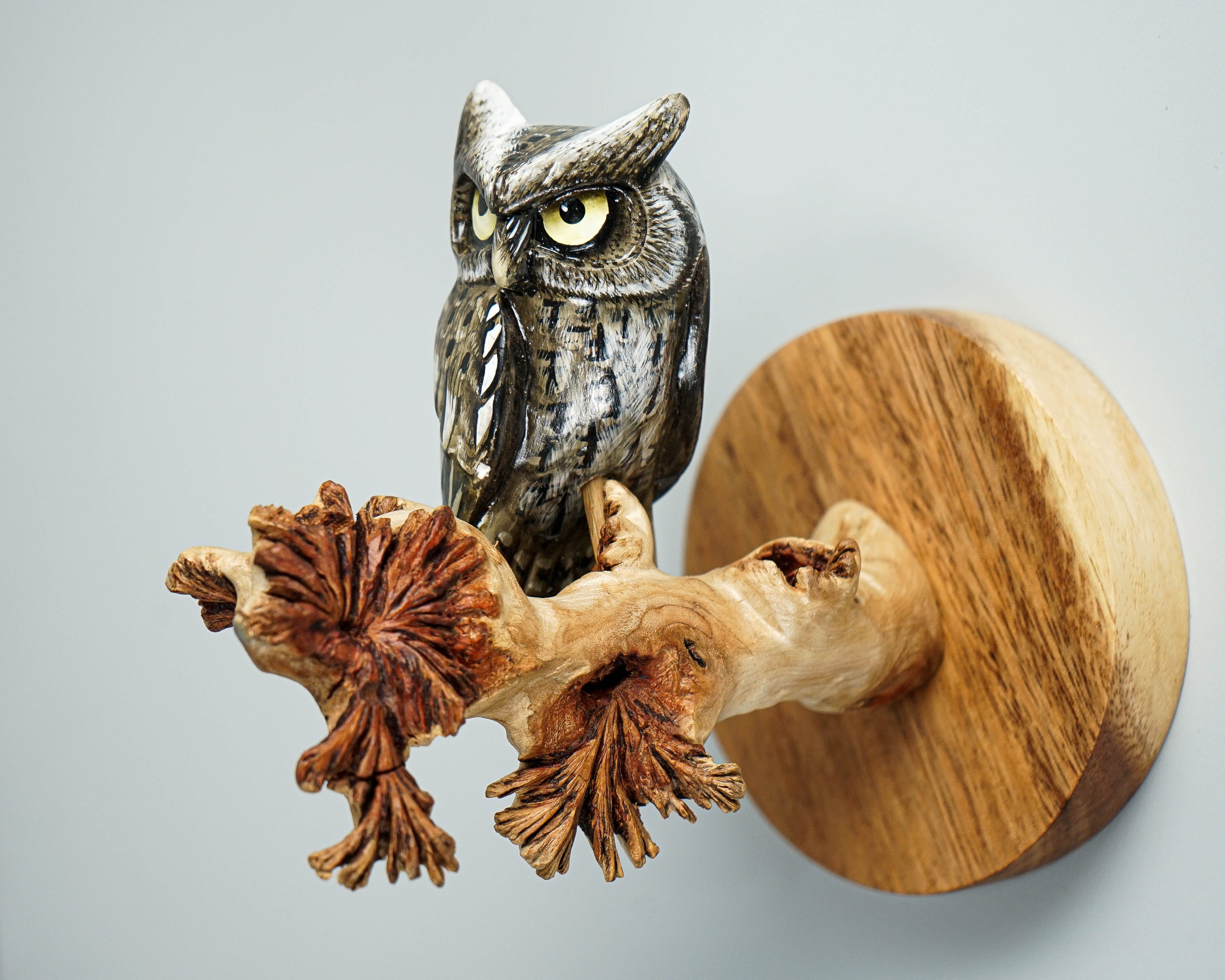 Owl on a Tree Branch Wall Decor, Wall Art, Painted Figurine, Handcrafted, Colorful, Wooden Ornament, Sculpture, Room Decor, Birthday Gift