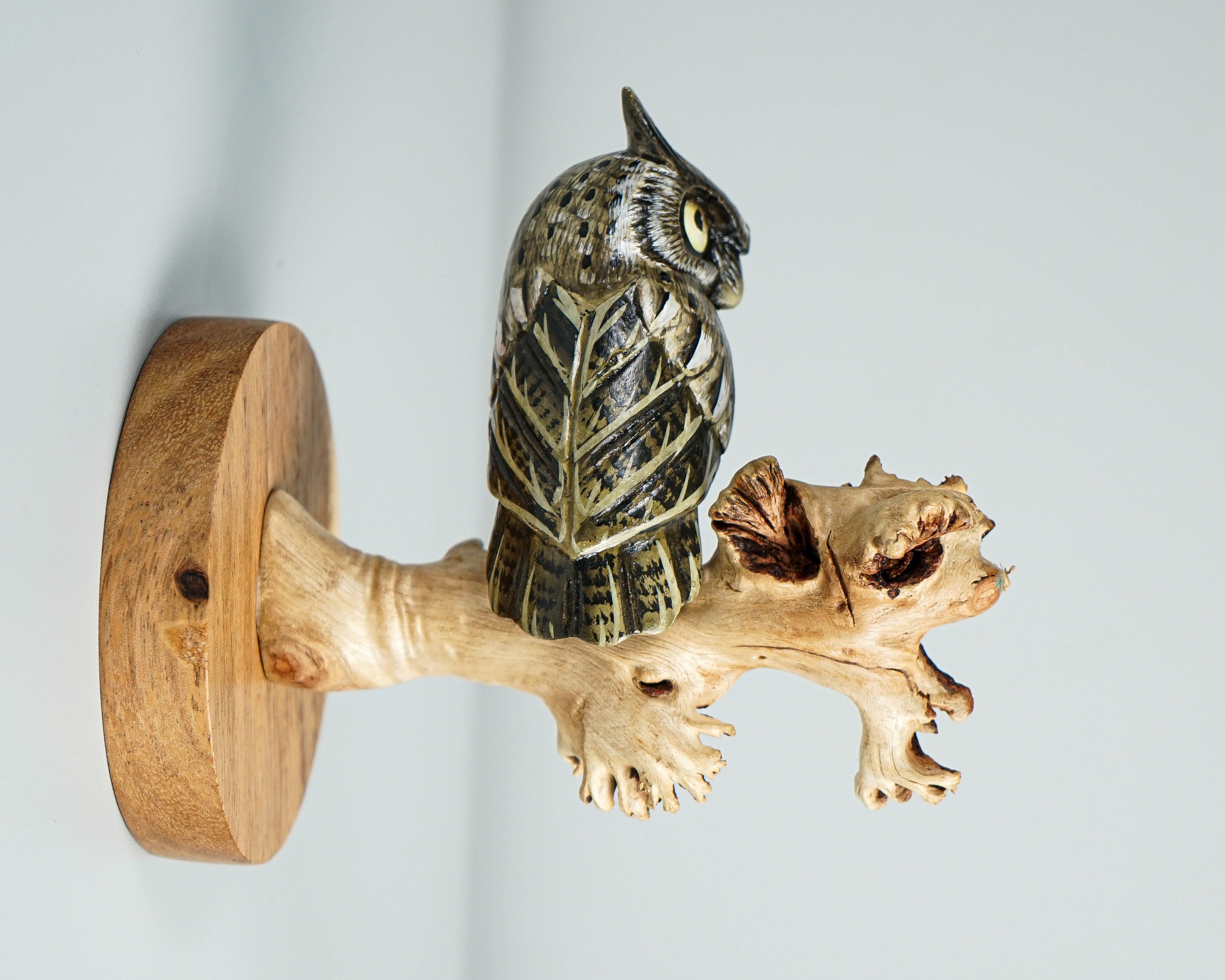 Owl on a Tree Branch Wall Decor, Wall Art, Painted Figurine, Handcrafted, Colorful, Wooden Ornament, Sculpture, Room Decor, Birthday Gift