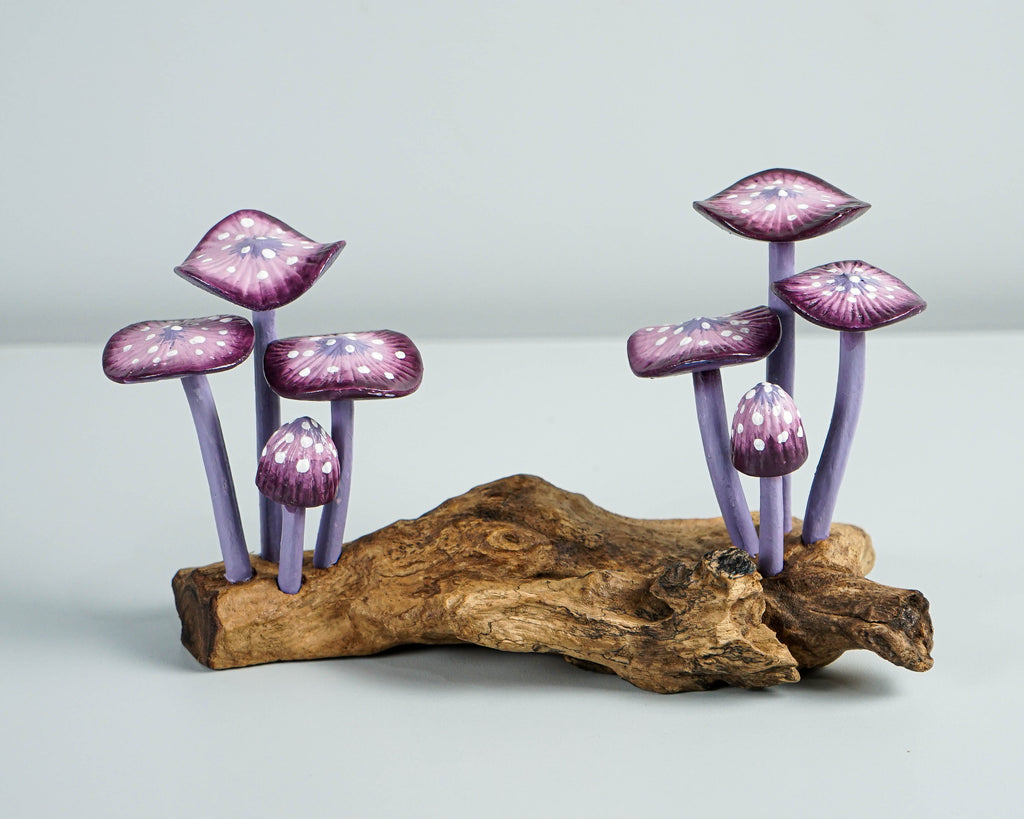 Purple Mushroom Sculpture, Unique Statue, Handicraft, Wood Carving, Magical, Woodland, Bedroom Decoration, Gift for Him, Gift for daughter