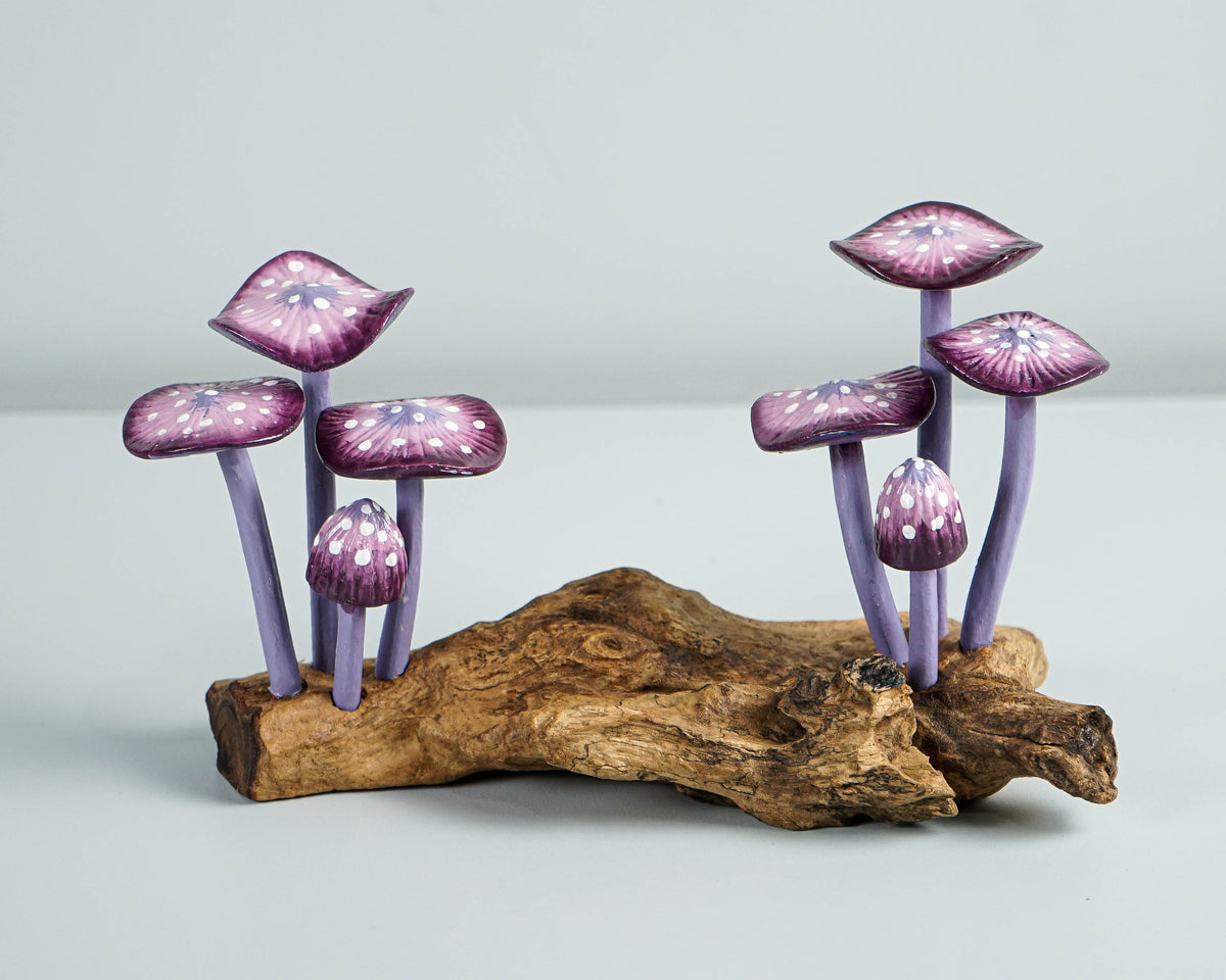 Purple Mushroom Sculpture, Unique Statue, Handicraft, Wood Carving, Magical, Woodland, Bedroom Decoration, Gift for Him, Gift for daughter