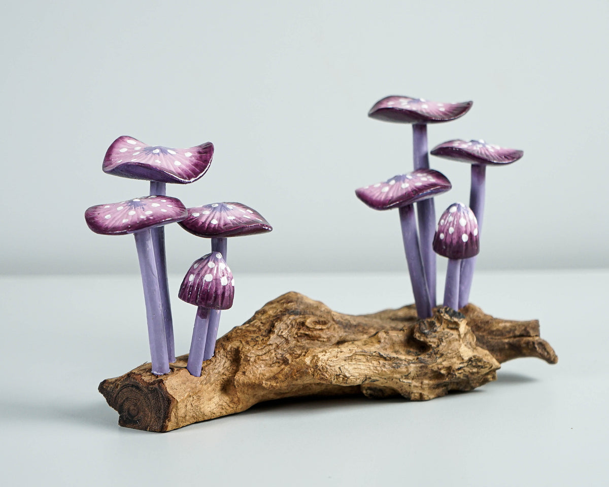 Purple Mushroom Sculpture, Unique Statue, Handicraft, Wood Carving, Magical, Woodland, Bedroom Decoration, Gift for Him, Gift for daughter