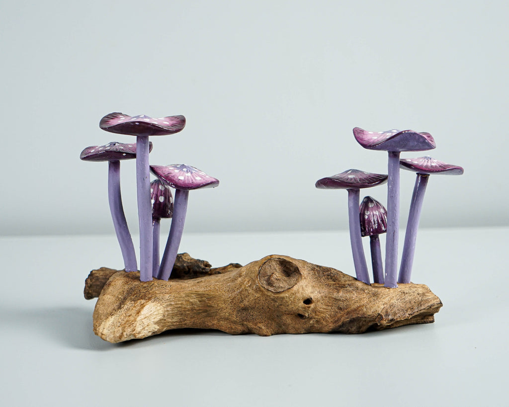 Purple Mushroom Sculpture, Unique Statue, Handicraft, Wood Carving, Magical, Woodland, Bedroom Decoration, Gift for Him, Gift for daughter