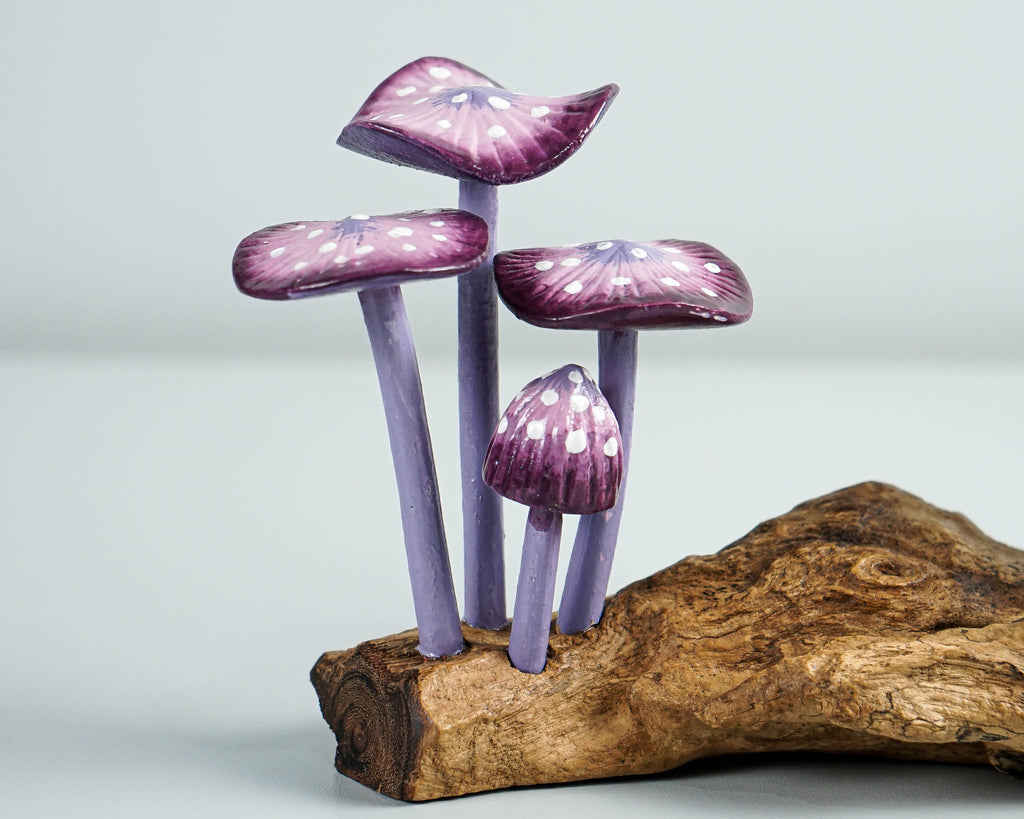 Purple Mushroom Sculpture, Unique Statue, Handicraft, Wood Carving, Magical, Woodland, Bedroom Decoration, Gift for Him, Gift for daughter