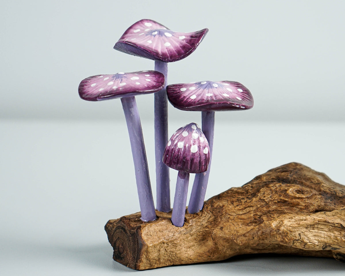 Purple Mushroom Sculpture, Unique Statue, Handicraft, Wood Carving, Magical, Woodland, Bedroom Decoration, Gift for Him, Gift for daughter
