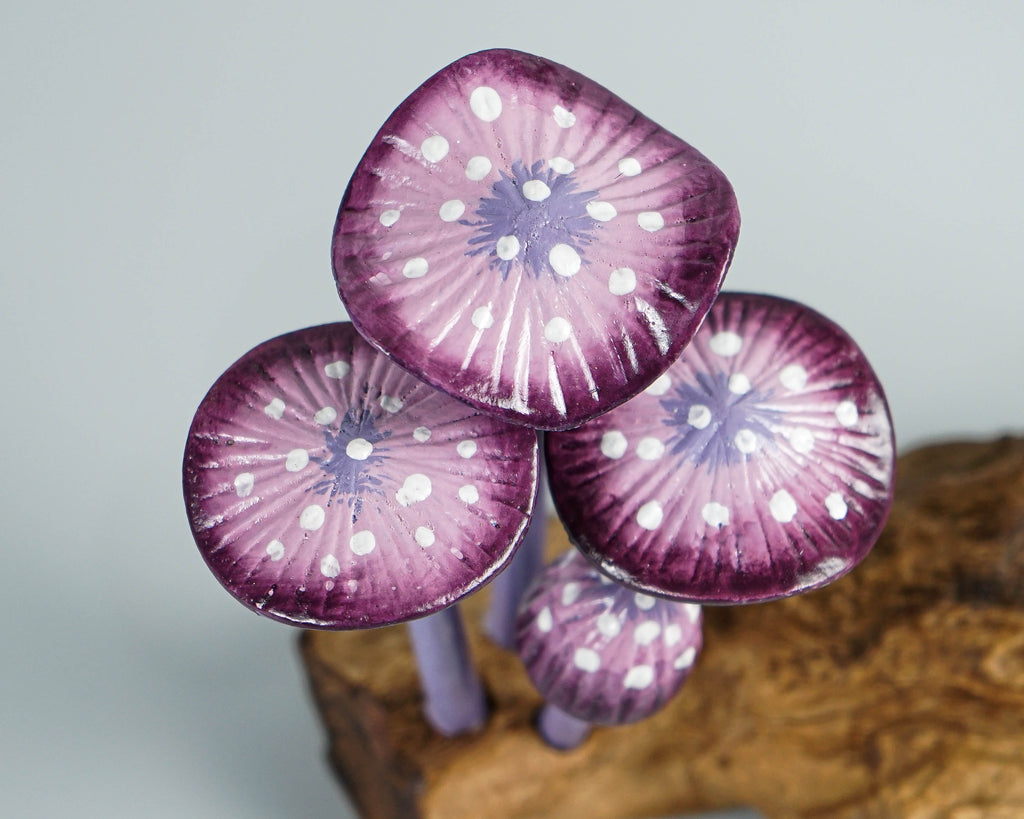 Purple Mushroom Sculpture, Unique Statue, Handicraft, Wood Carving, Magical, Woodland, Bedroom Decoration, Gift for Him, Gift for daughter