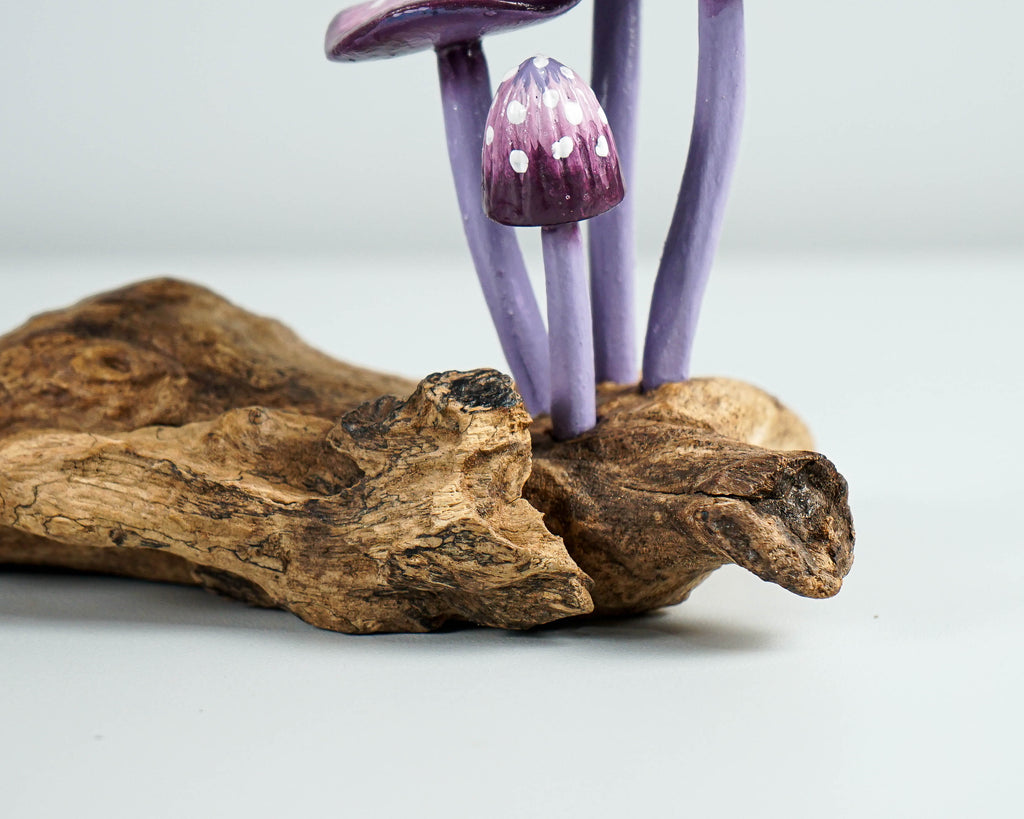 Purple Mushroom Sculpture, Unique Statue, Handicraft, Wood Carving, Magical, Woodland, Bedroom Decoration, Gift for Him, Gift for daughter