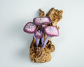 Purple Hanging Fairy Mushroom Sculpture 6in Tall Hand-Carved Woodland Wall Art
