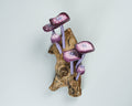 Purple Hanging Fairy Mushroom Sculpture 7in Tall Hand-Carved Woodland Wall Art