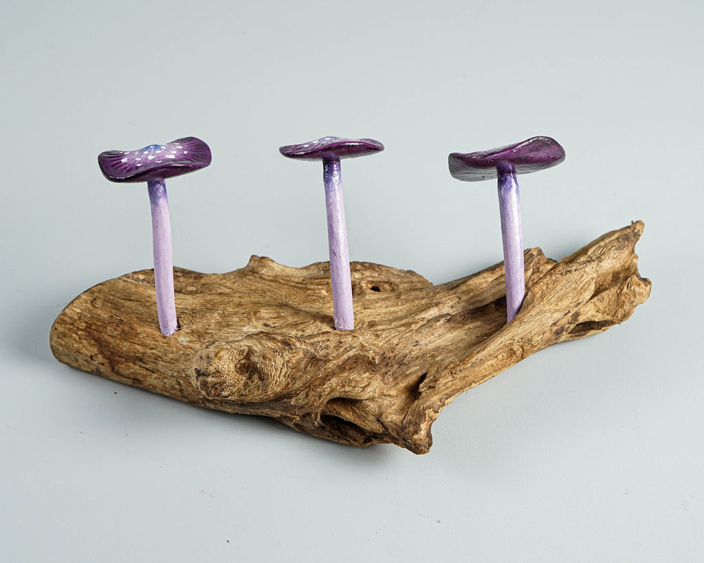 Purple Mushroom Wall Hook, Wooden Decor, Artwork, Handmade, Nature, Handcrafted, Key Holder, Interior Decor, Graduation Gifts for Him