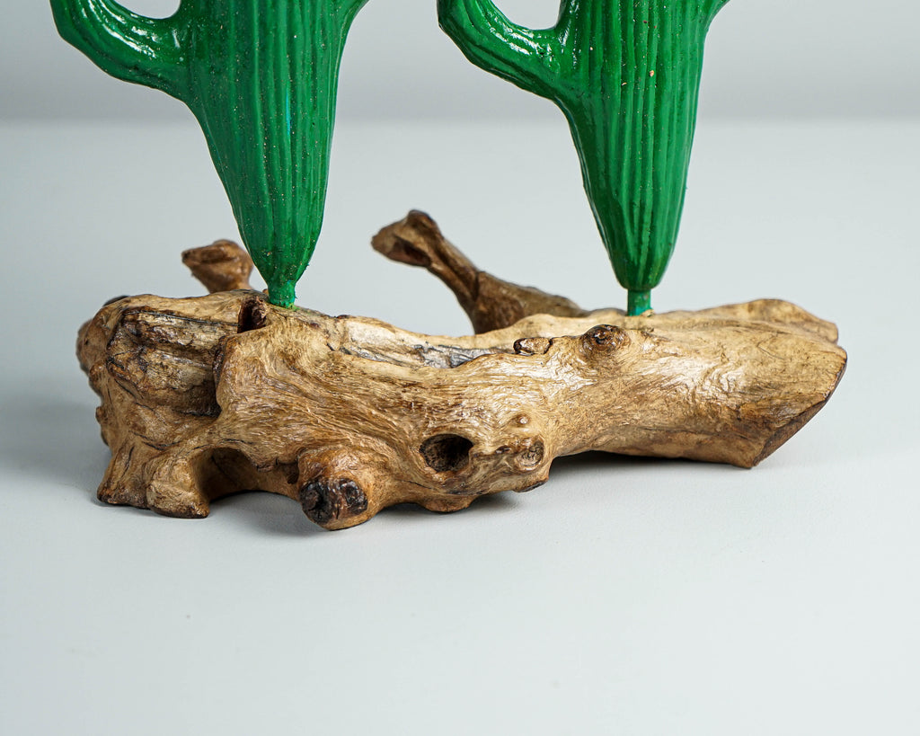 Green Cactus Statue, Couple, Wooden Sculpture, Painted, Saguero, Wood Carving, Bedroom Decoration, Bookshelf Decor, Best Gifts for Her