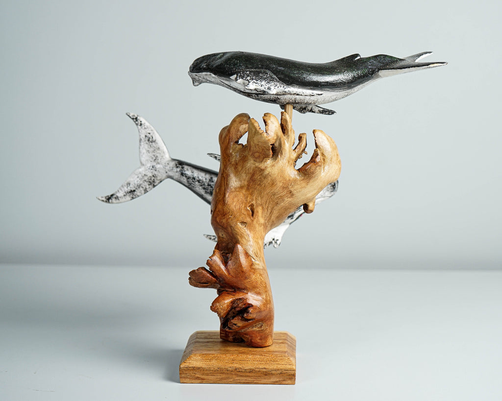 Black Humpback Whale Duo Statue, Wooden Art, Painted, Colorful Art, Unique Sculpture, Ocean Decor, Handmade Statue, Valentines Gift