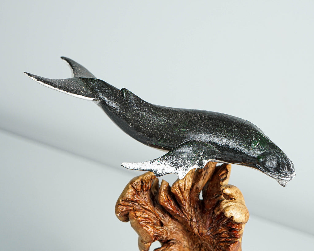Black Humpback Whale Duo Statue, Wooden Art, Painted, Colorful Art, Unique Sculpture, Ocean Decor, Handmade Statue, Valentines Gift