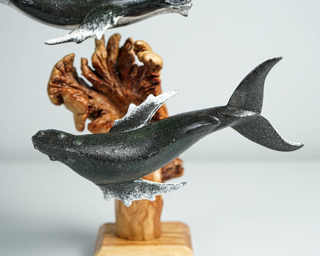 Black Humpback Whale Duo Statue, Wooden Art, Painted, Colorful Art, Unique Sculpture, Ocean Decor, Handmade Statue, Valentines Gift
