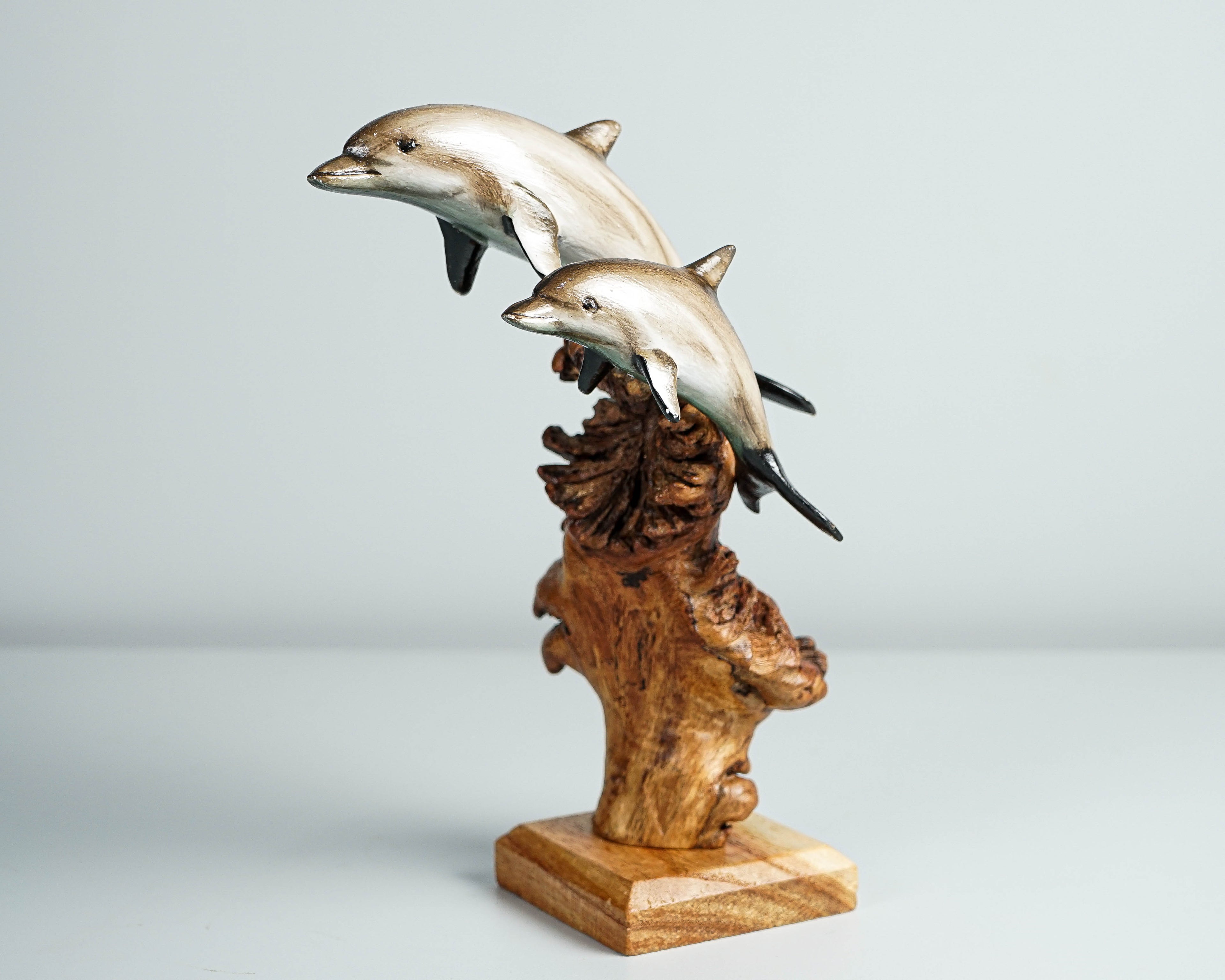 Mom and Child Dolphin statue, Painted Dolphin, life-like, Colored sculpture, Wood figurine, Room Decor, Gift for Mother, Gift for Twin