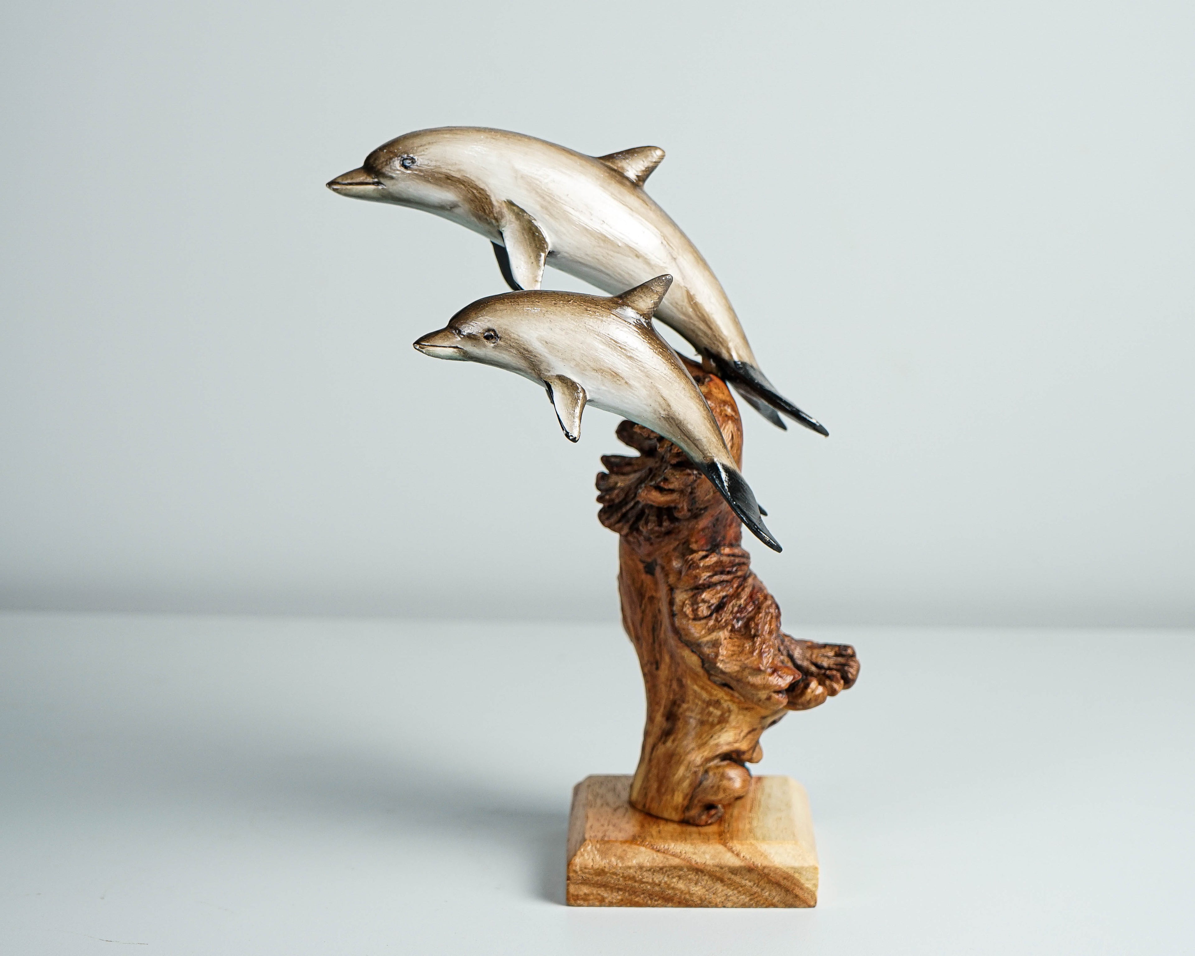 Mom and Child Dolphin statue, Painted Dolphin, life-like, Colored sculpture, Wood figurine, Room Decor, Gift for Mother, Gift for Twin