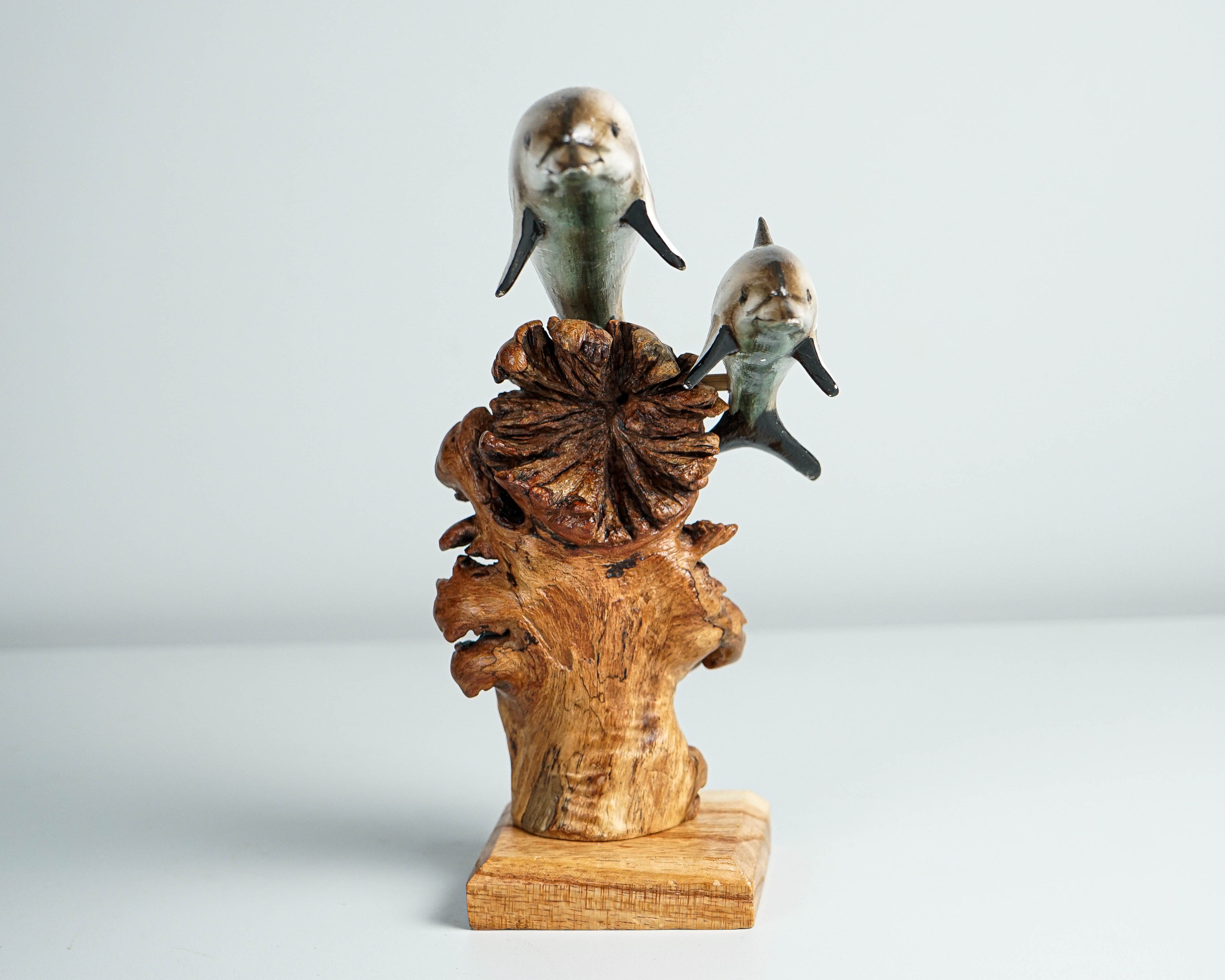 Mom and Child Dolphin statue, Painted Dolphin, life-like, Colored sculpture, Wood figurine, Room Decor, Gift for Mother, Gift for Twin