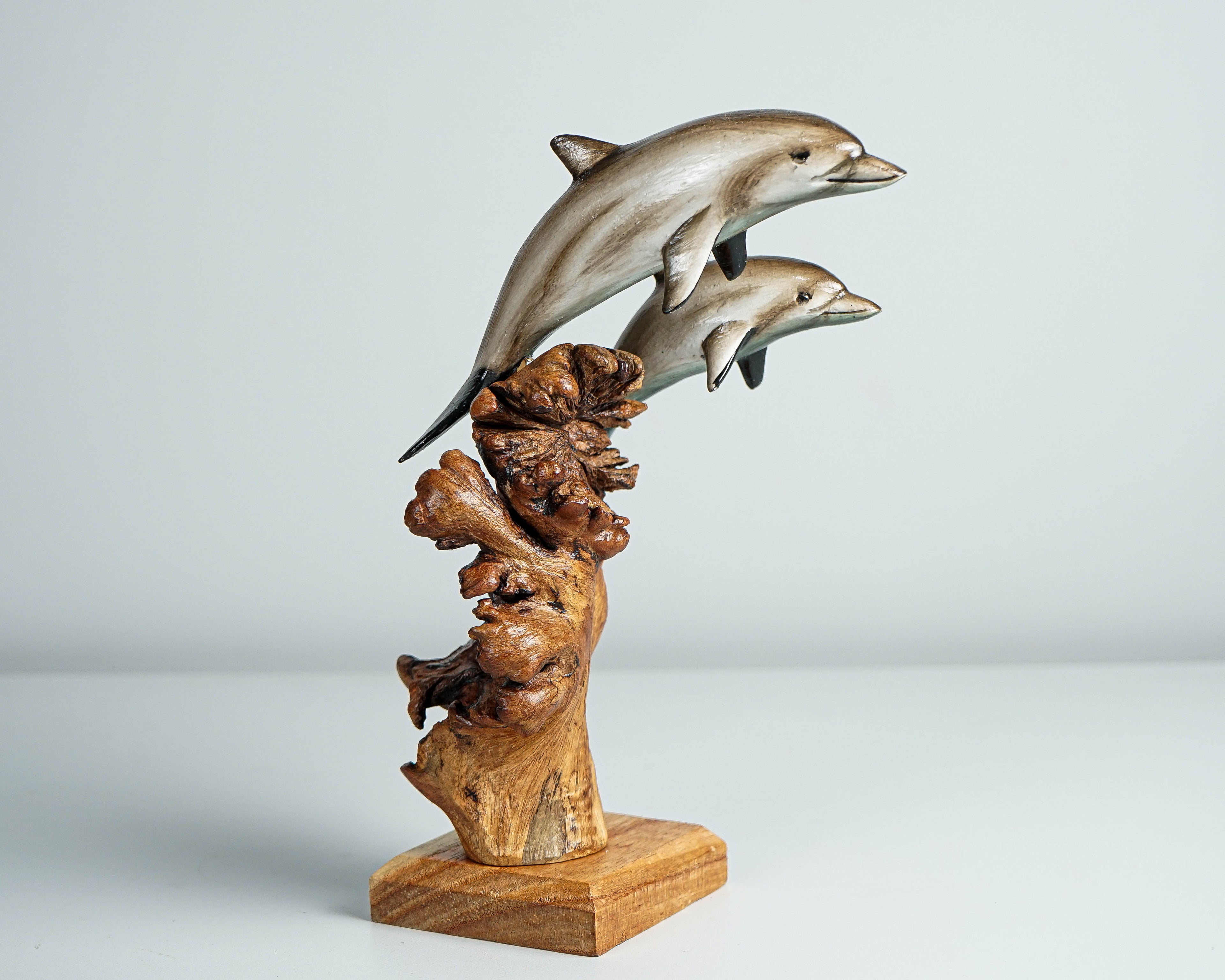 Mom and Child Dolphin statue, Painted Dolphin, life-like, Colored sculpture, Wood figurine, Room Decor, Gift for Mother, Gift for Twin