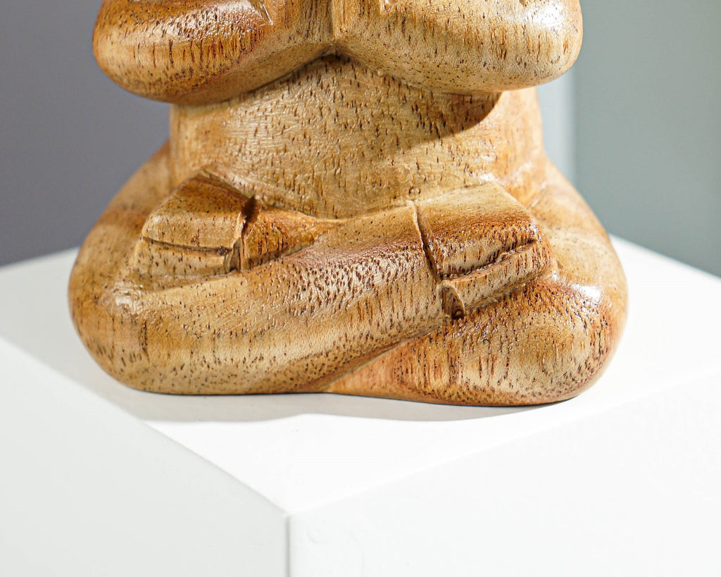 Meditating Pig Sculpture, Animal Figurine, Yoga, Parasite Wood Base, Artwork, Meditation Statue, Figurine, Office Decor, Appreciated Gift