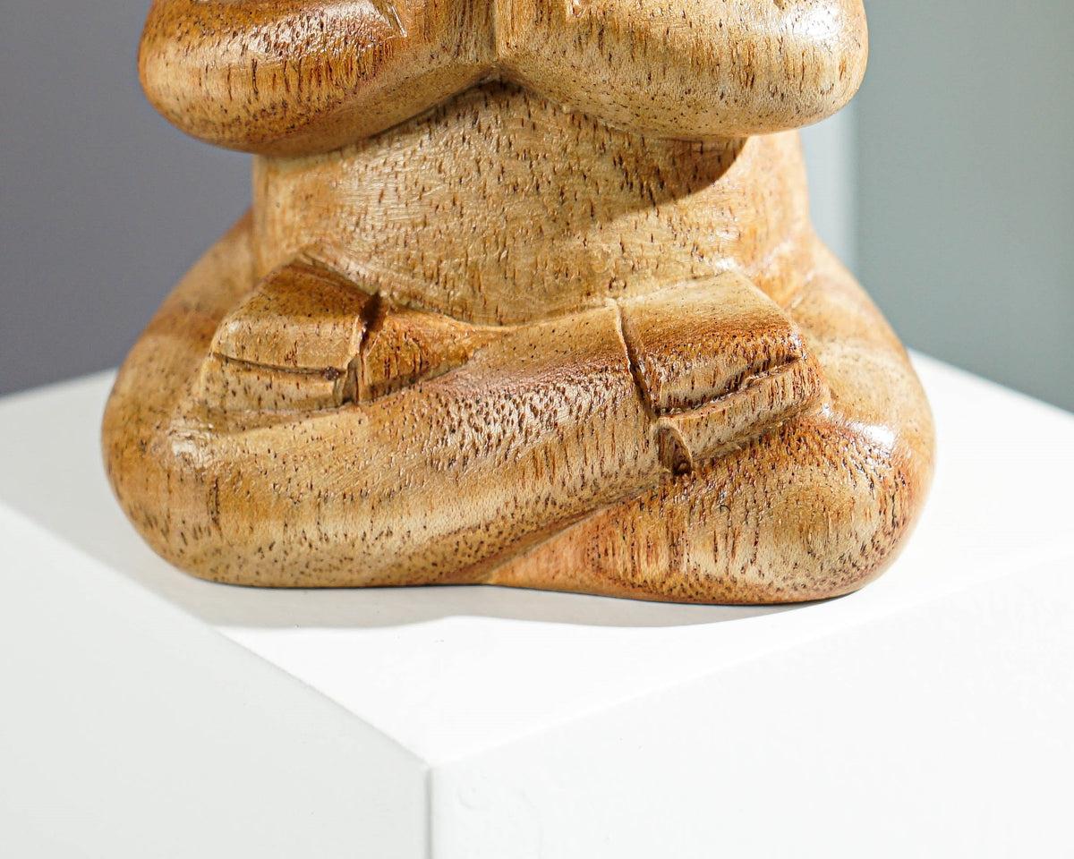 Meditating Pig Sculpture, Animal Figurine, Yoga, Parasite Wood Base, Artwork, Meditation Statue, Figurine, Office Decor, Appreciated Gift