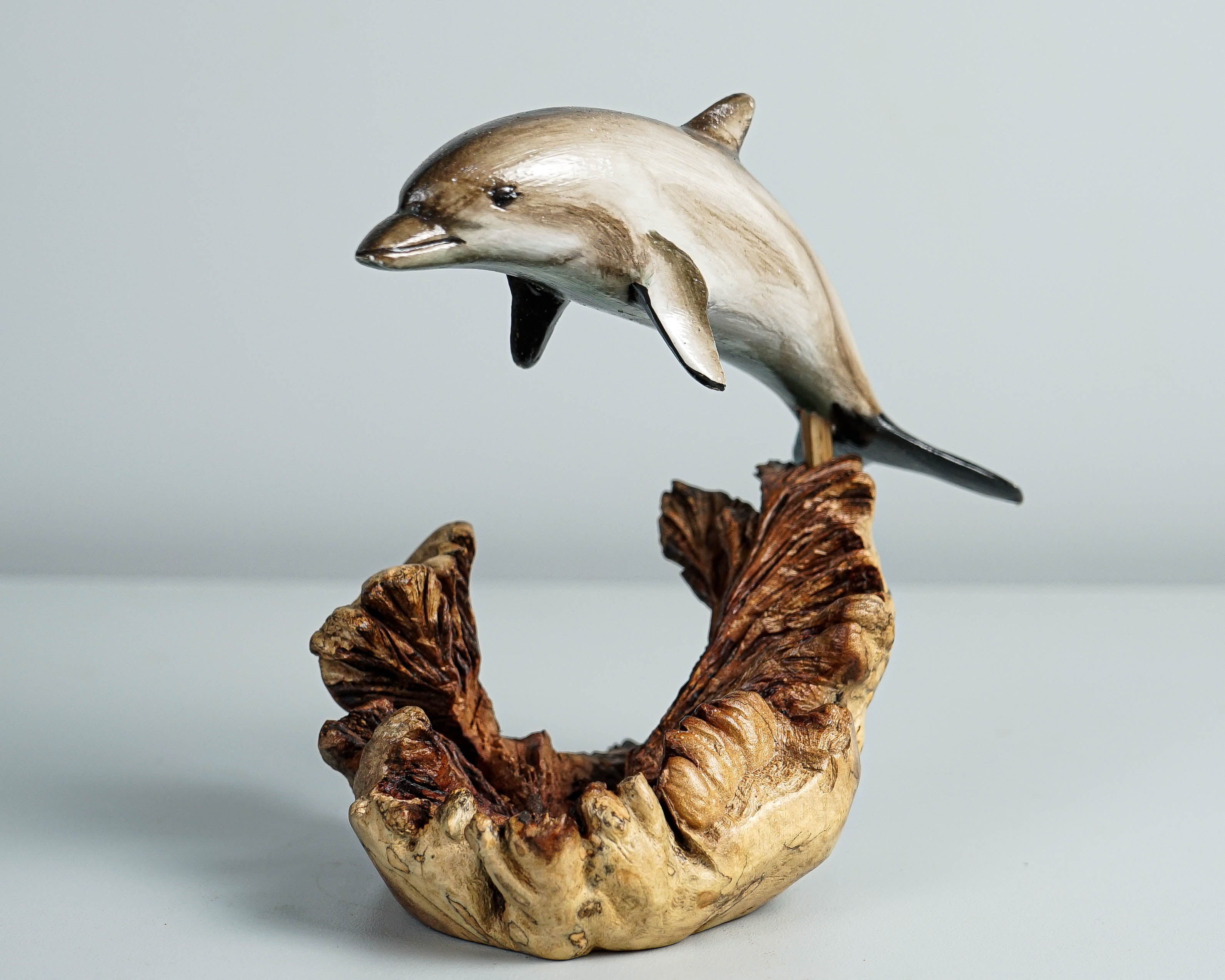 Jumping Dolphin statue, Painted Dolphin, Dolphin Handmade, Unique Sculpture, Colored Statue, Wood figurine, Sea Decor, Birthday Gift