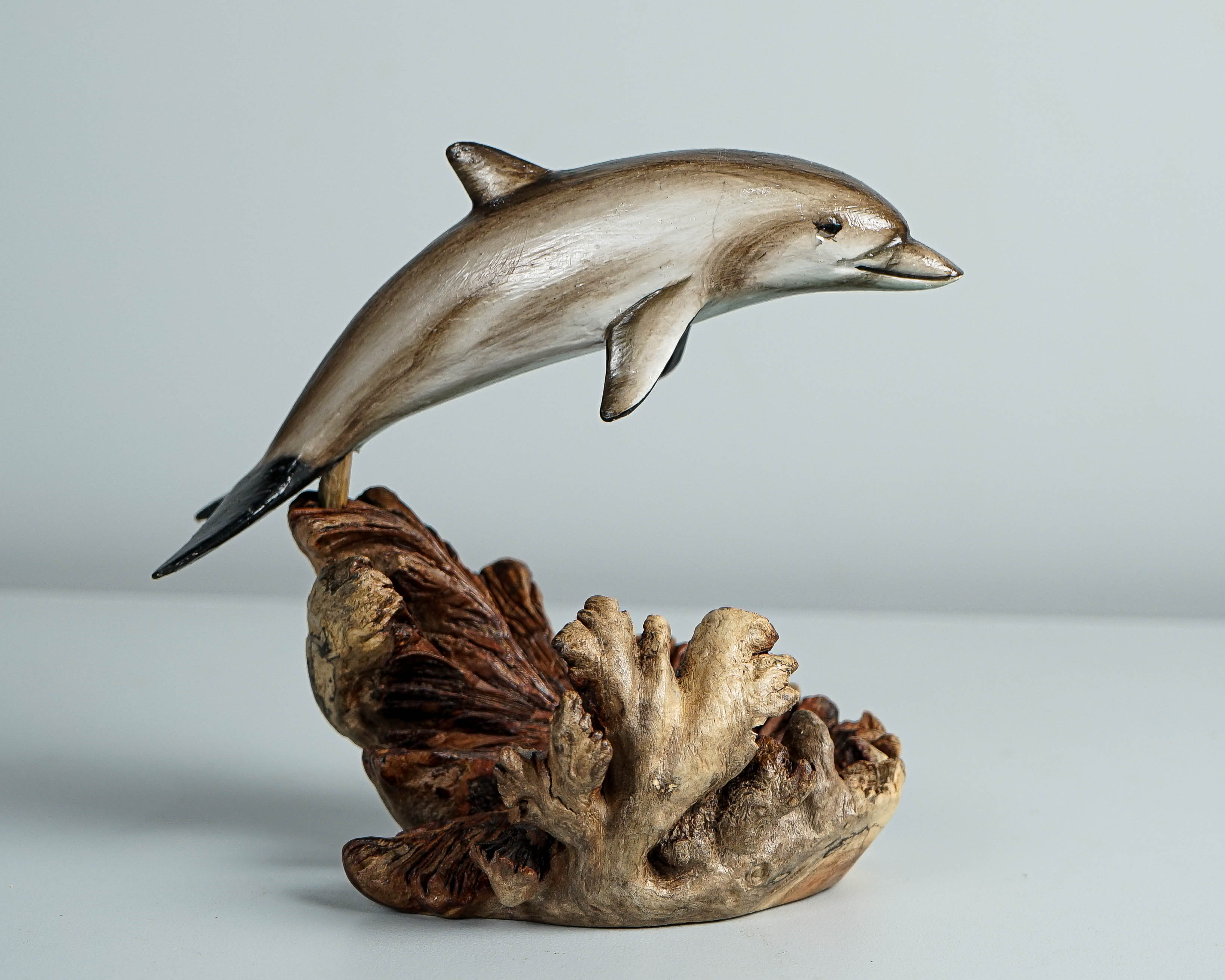 Jumping Dolphin statue, Painted Dolphin, Dolphin Handmade, Unique Sculpture, Colored Statue, Wood figurine, Sea Decor, Birthday Gift