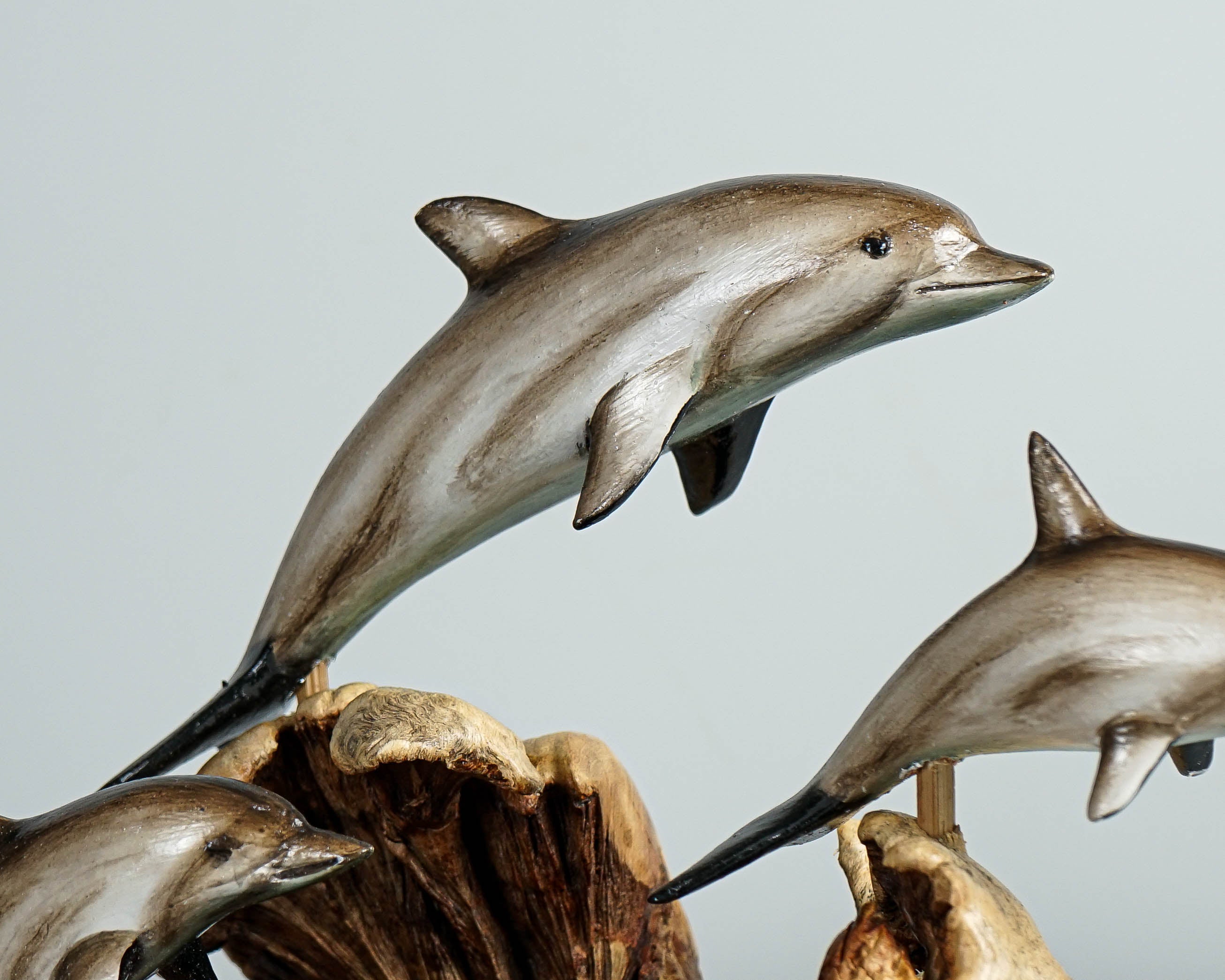Jumping Dolphins Family, Swimming Dolphin, Antique, Wood Caving, Ocean, Handcrafted Decor, Painted Dolphin, Bookshelf Decor, Family Gift