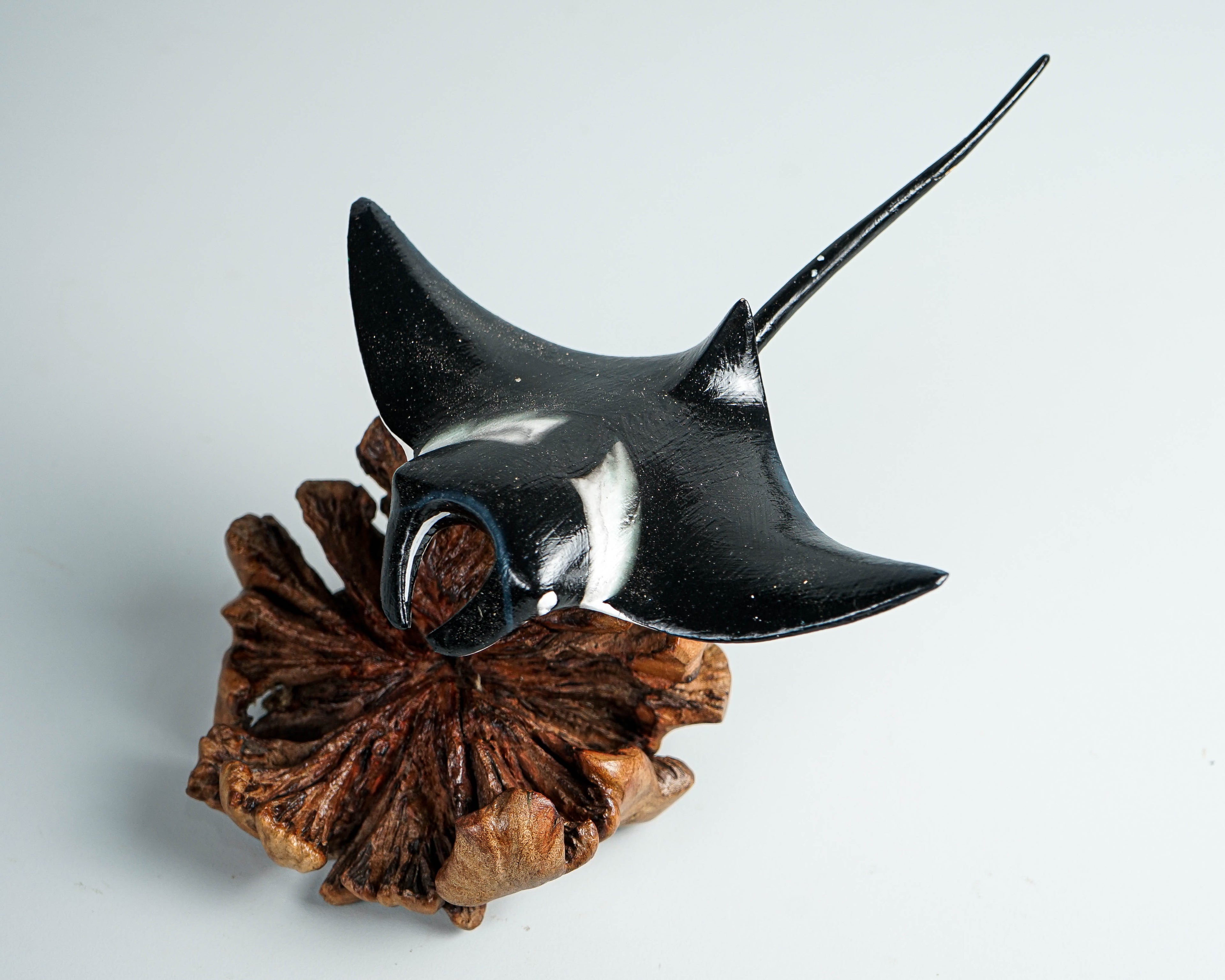 Black Manta Ray Miniature, Wooden Art, Painted, Colorful Sculpture, Handcrafted, Beach Decoration, Artwork, Handmade Gift, Gift for Her