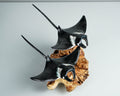 Black Manta Ray Duo Statue, Wooden Art, Painted, Unique Sculpture, Handmade, Housewarming, Beach Decoration, Lucky Gifts, Couples Gift